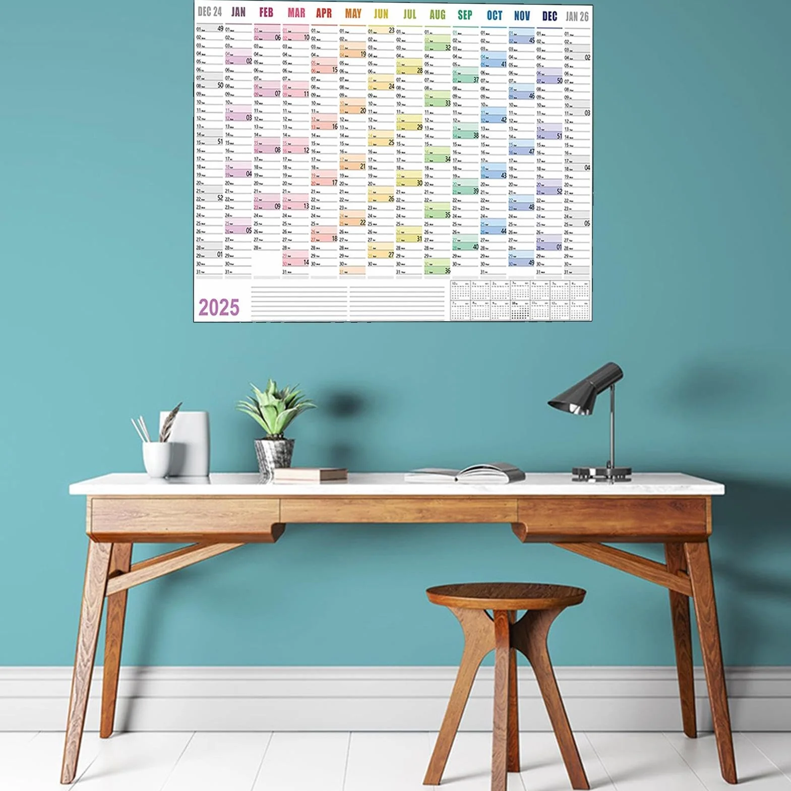 Calendrier Mural Annuel 2025 Cartonné Grand Format 74,2x52 Cm Arc En Ciels