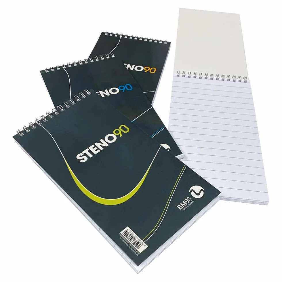 Bloc spiralé Steno 90 13 cm x 22,5 cm Papier 90 g/m² Lot de 5 pièces Couleurs assorties