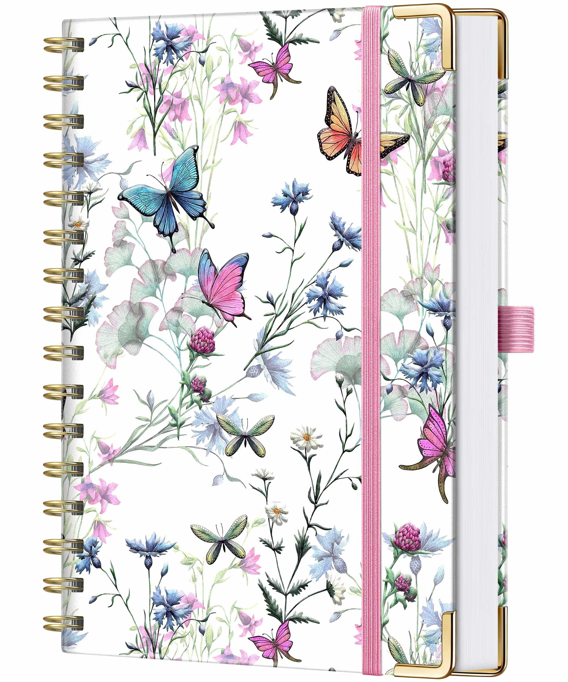 Carnet Spirale A5 Cahier Couverture Rigide 176 Pages Papier Premium 100 g/m² Fleurs de Vie Élastique Porte-Stylo Poche Intérieure