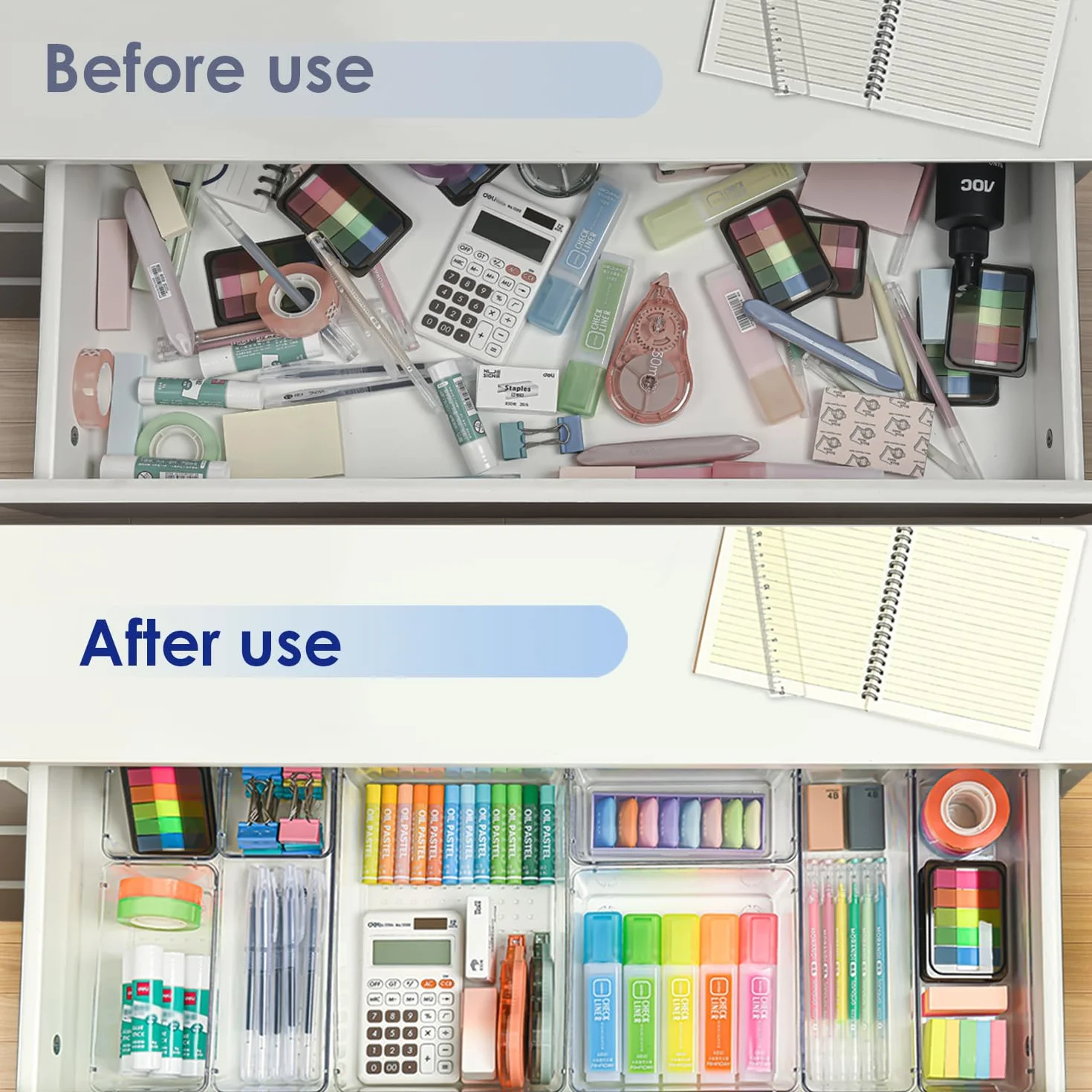 Lot de 16 Organisateurs de Tiroirs Transparent, Rangement Maquillage avec 5 Tailles, Plastique pour Bijoux Cosmétiques