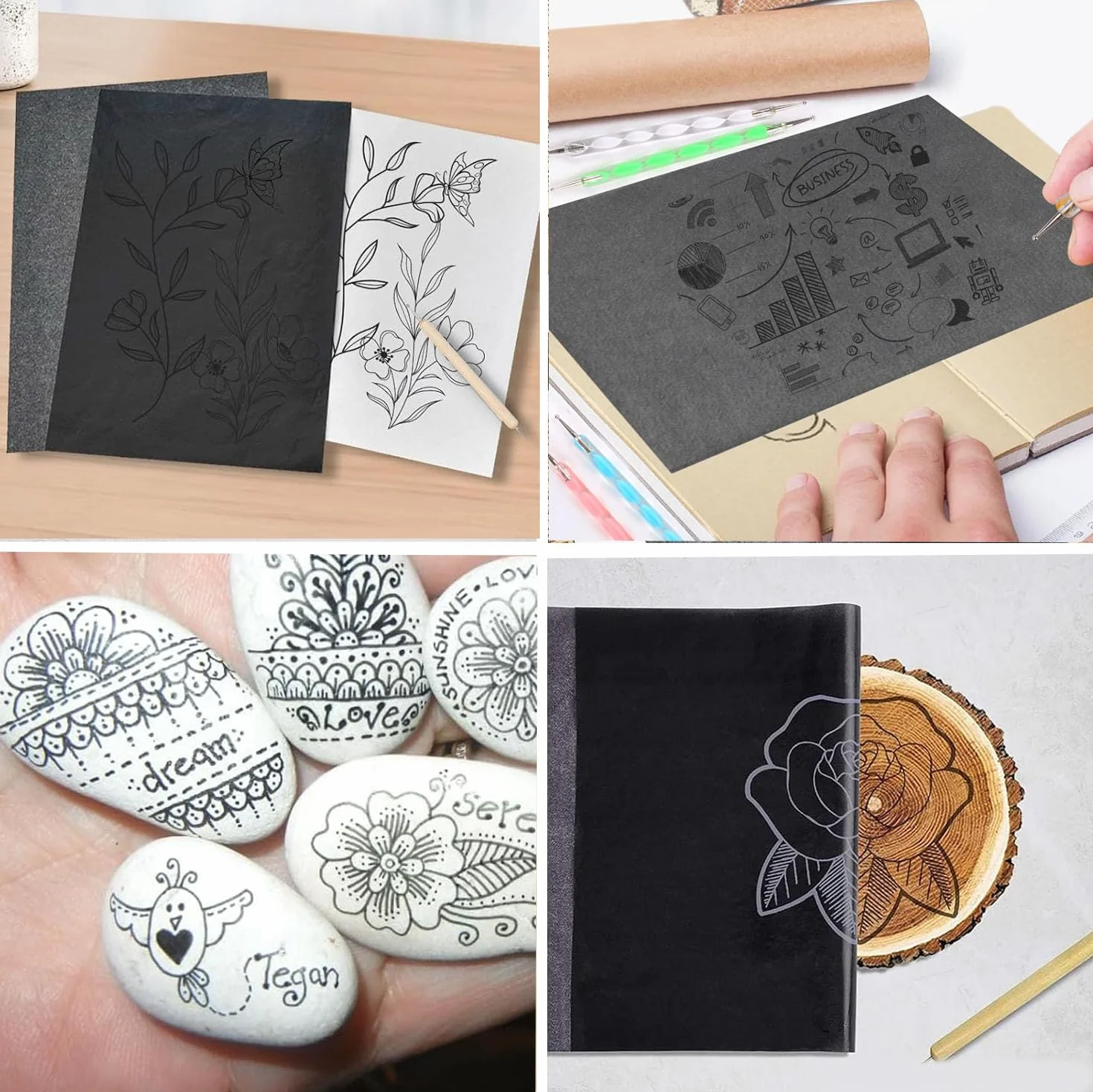 Papier de Copie Carbone A4 Graphite Transfert 200 Pièces pour Traçage sur Bois Toile Tissu