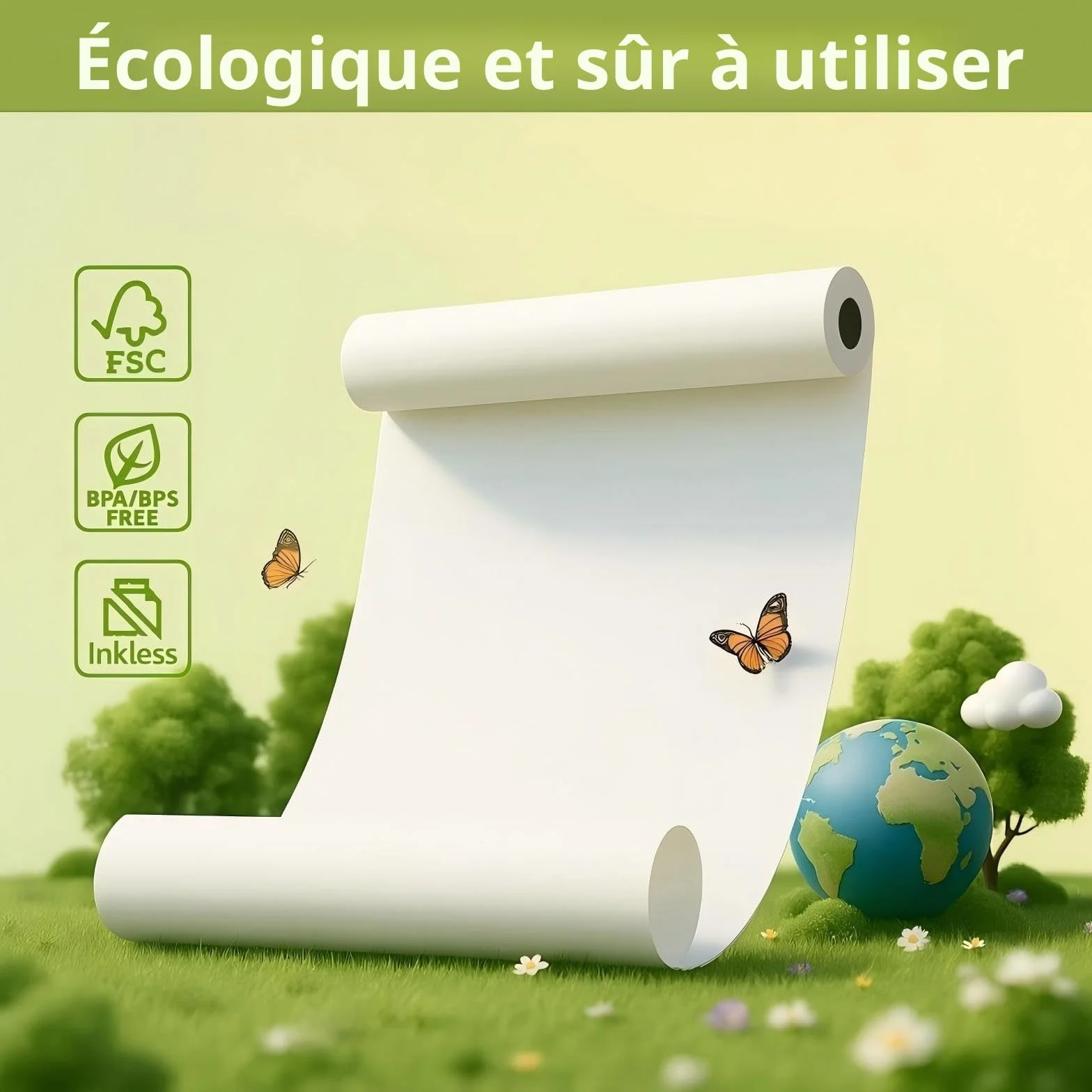 Papier Thermique A4 5 Rouleaux, Sans BPA, 21cm x 6.2m, Séchage Rapide