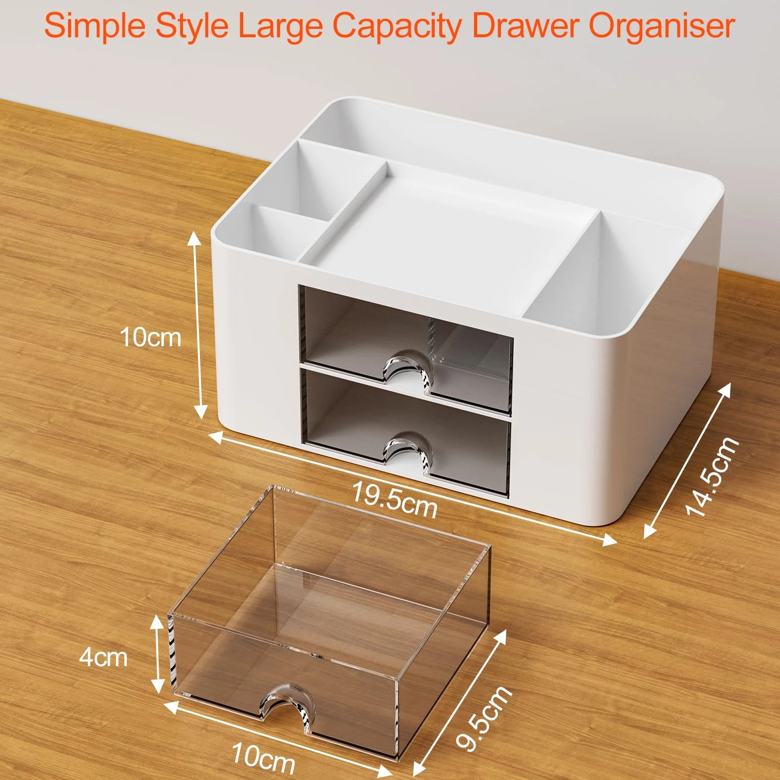 Organisateur de Bureau en Plastique avec 5 Compartiments & 2 Tiroir, Multifonction, Blanc