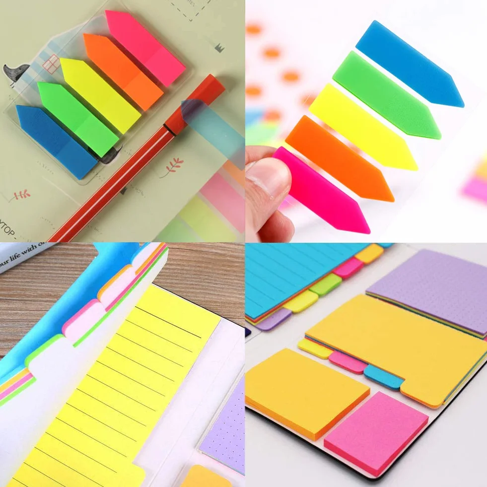 Lot de 500 Notes Autocollantes, 7 Types Post It, Étiquettes Inscriptibles, Signets Marqueurs Adhésifs pour Bureau et Scolaires