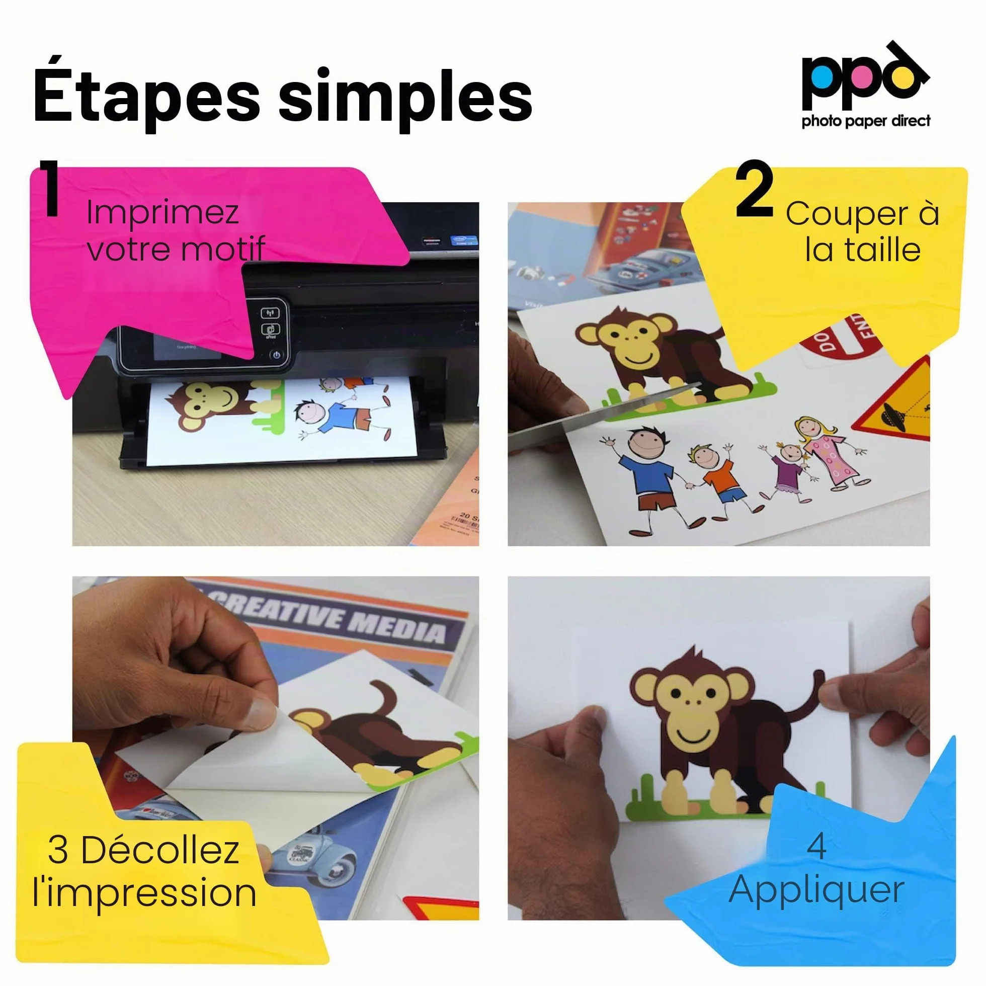 PPD A4 x 10 Films Autocollants Personnalisables Fini Brillant Revêtement Microporeux pour Impression Photo Jet d'Encre Stickers Premium PPD-36-10