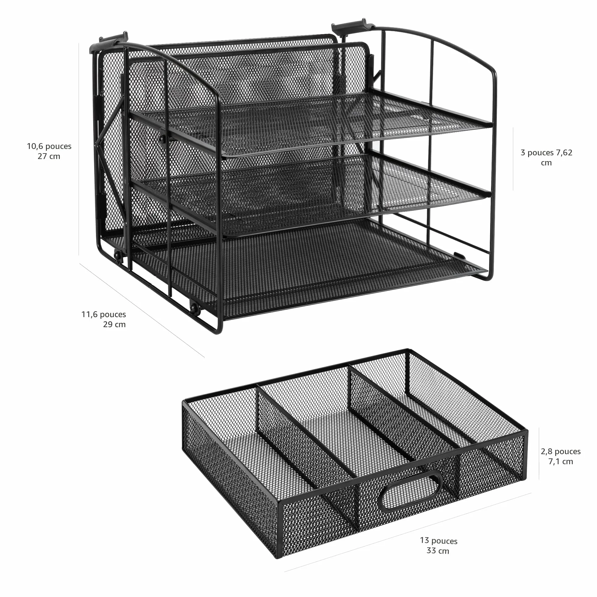 Amazon Basics Module de rangement rectangulaire avec 3 plateaux, tiroir coulissant, noir