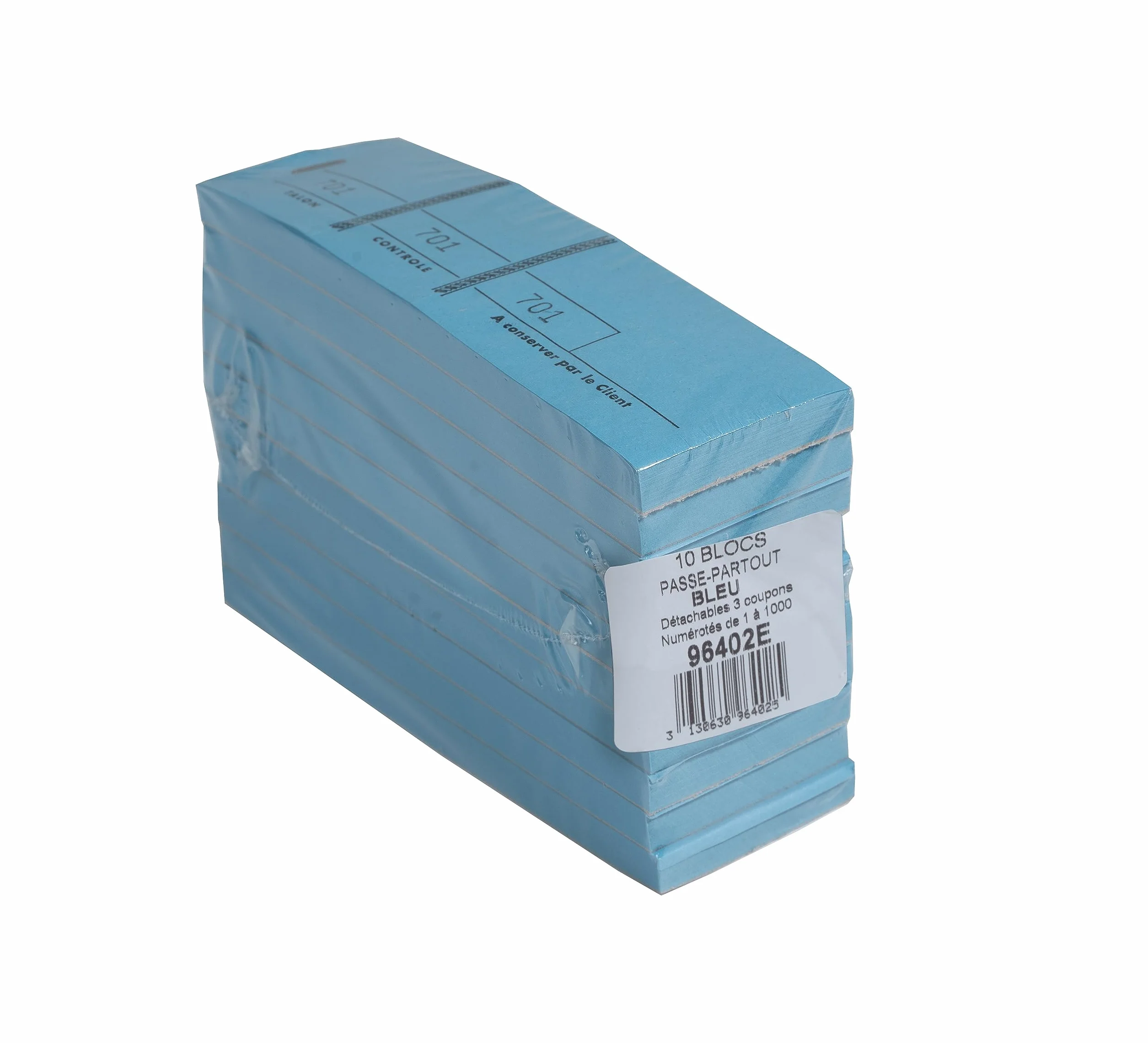 Exacompta Paquet de 10 blocs passe-partout 100 feuillets 3 coupons numérotés Format 4,8 x 15 cm Bleu