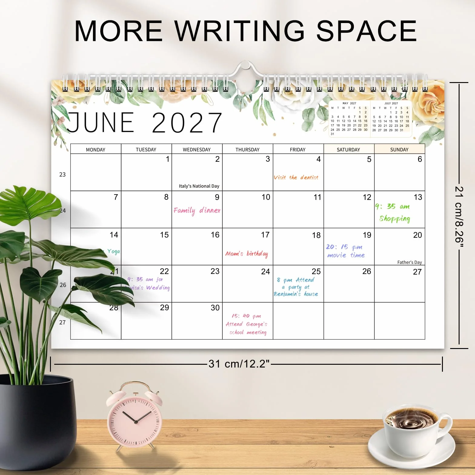 Calendrier Mural 2026/2027 18 Mois Juillet 2026 à Décembre 2027 Familial