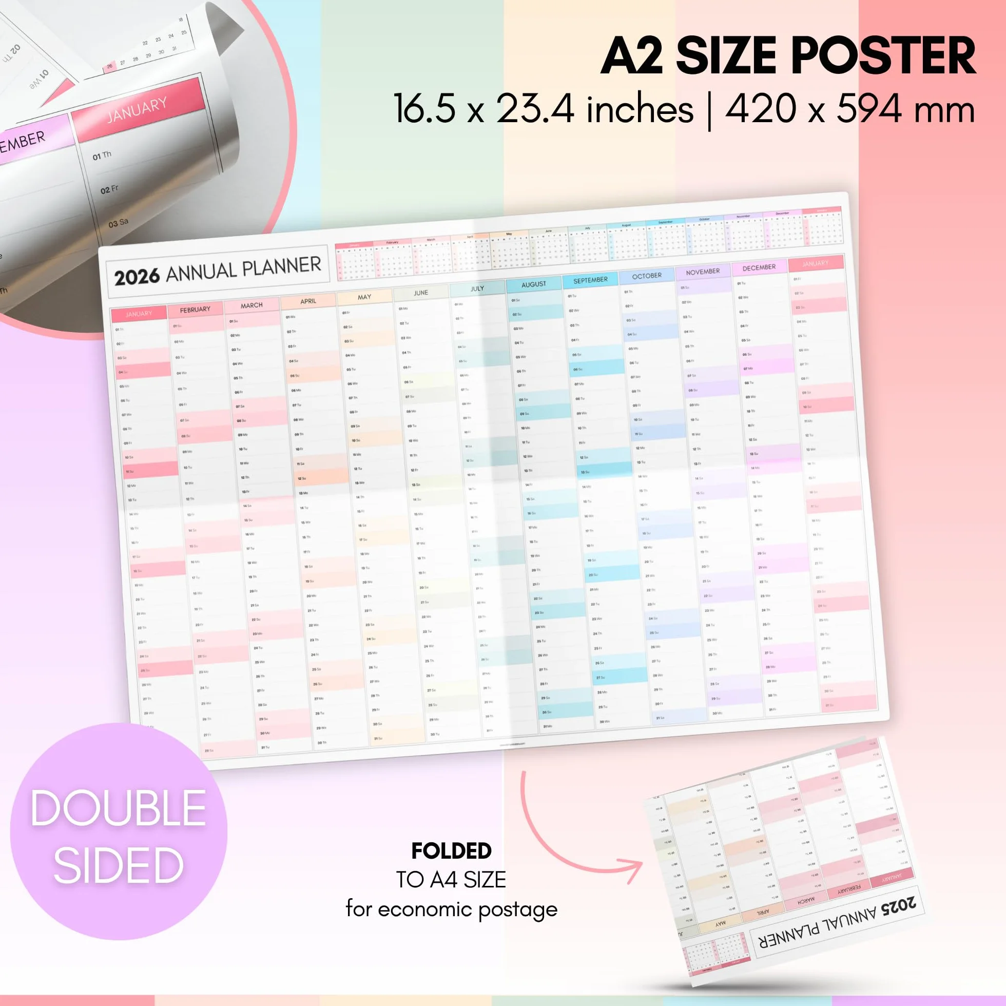 Planificateur mural mensuel 2026 A2 60x42 cm double face calendrier annuel organiseur bureau école