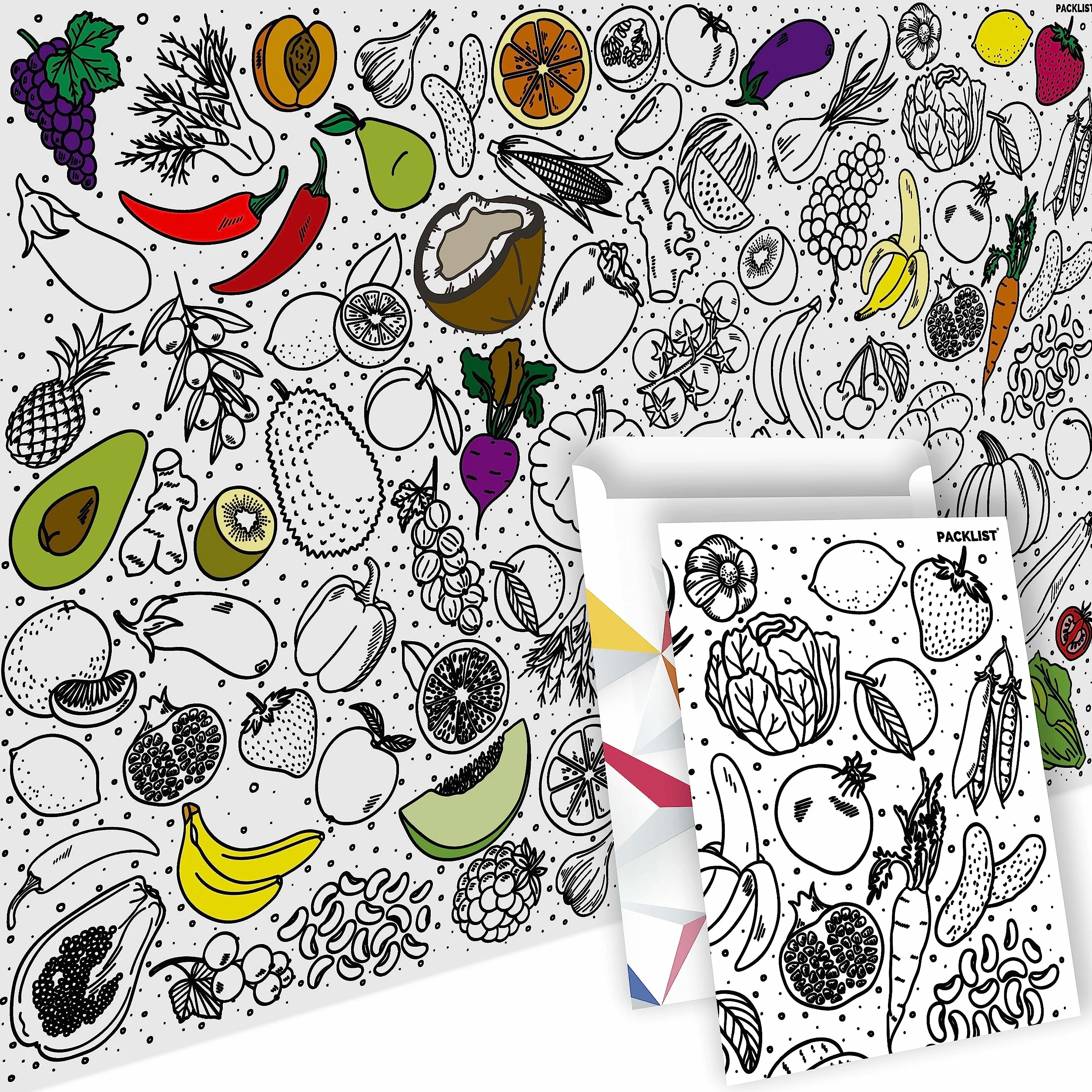 PACKLIST® Poster Coloriage XXL Fruits Activité Ludique Enfants Créativité Géante