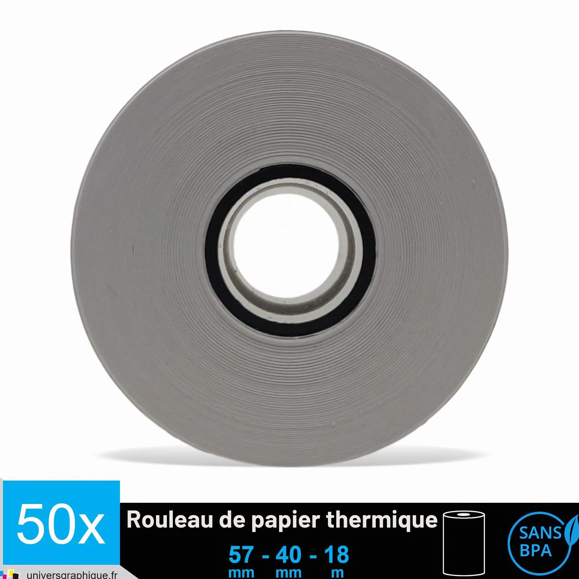 UNIVERS GRAPHIQUE Bobine carte bancaire thermique 57 x 40 x 12 mm papier thermique TPE