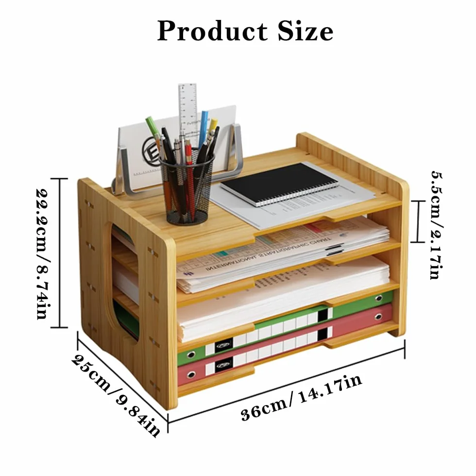 Organiseur de Bureau en Bois Bac à Courrier A4 Porte-Documents JS05