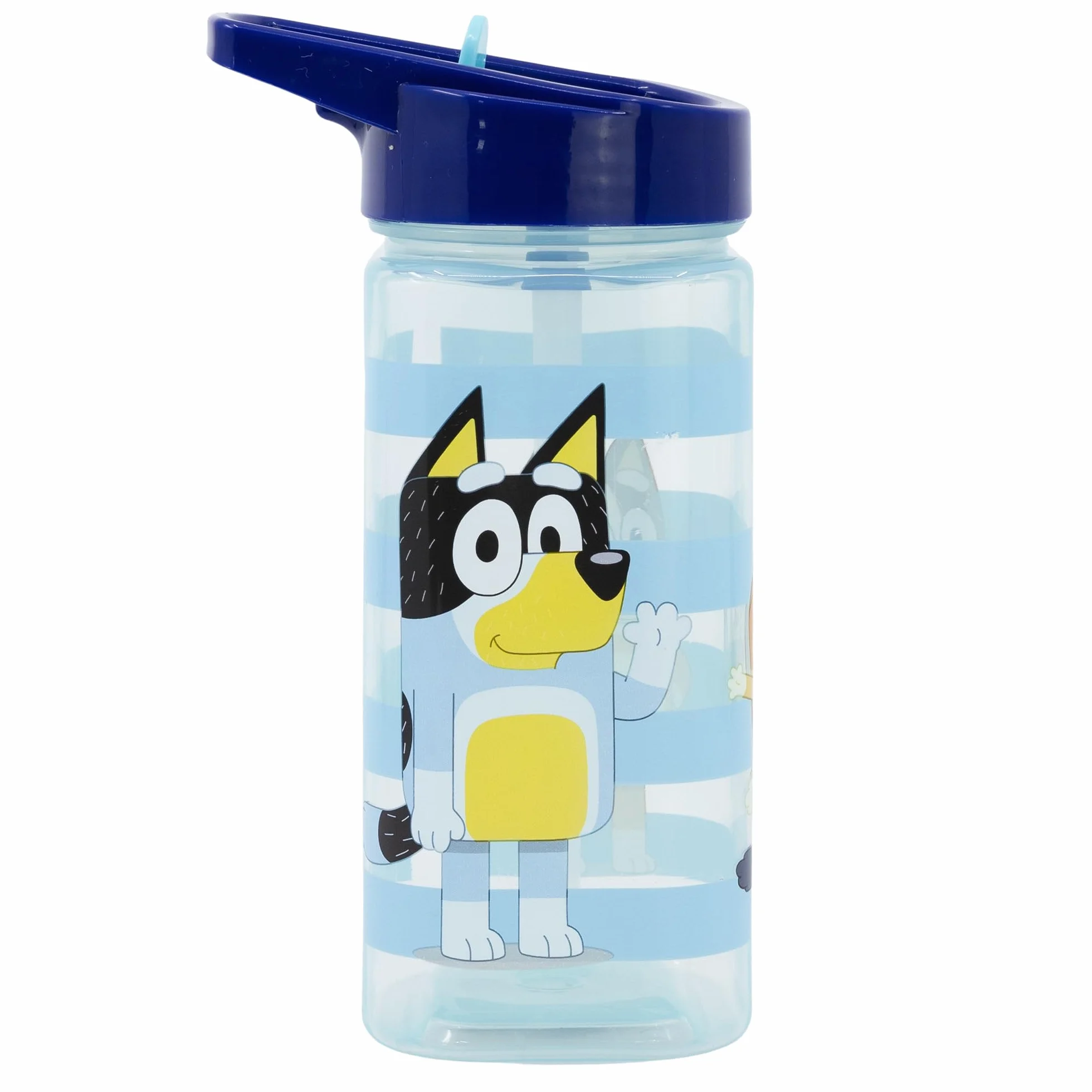 STOR Gourde Réutilisable Bluey avec Paille Intégrée 530ml Sans BPA Bouteille Eau Plastique Carrée Enfant