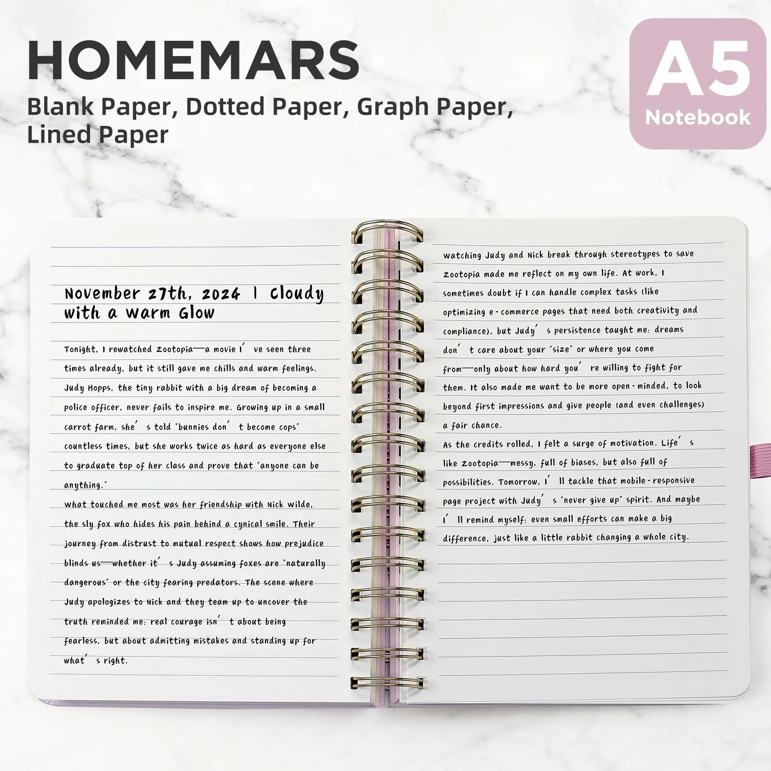 Cahier A5 Spirale Ligné 240 Pages 100 g/m² Cuir Rose HOMEMARS