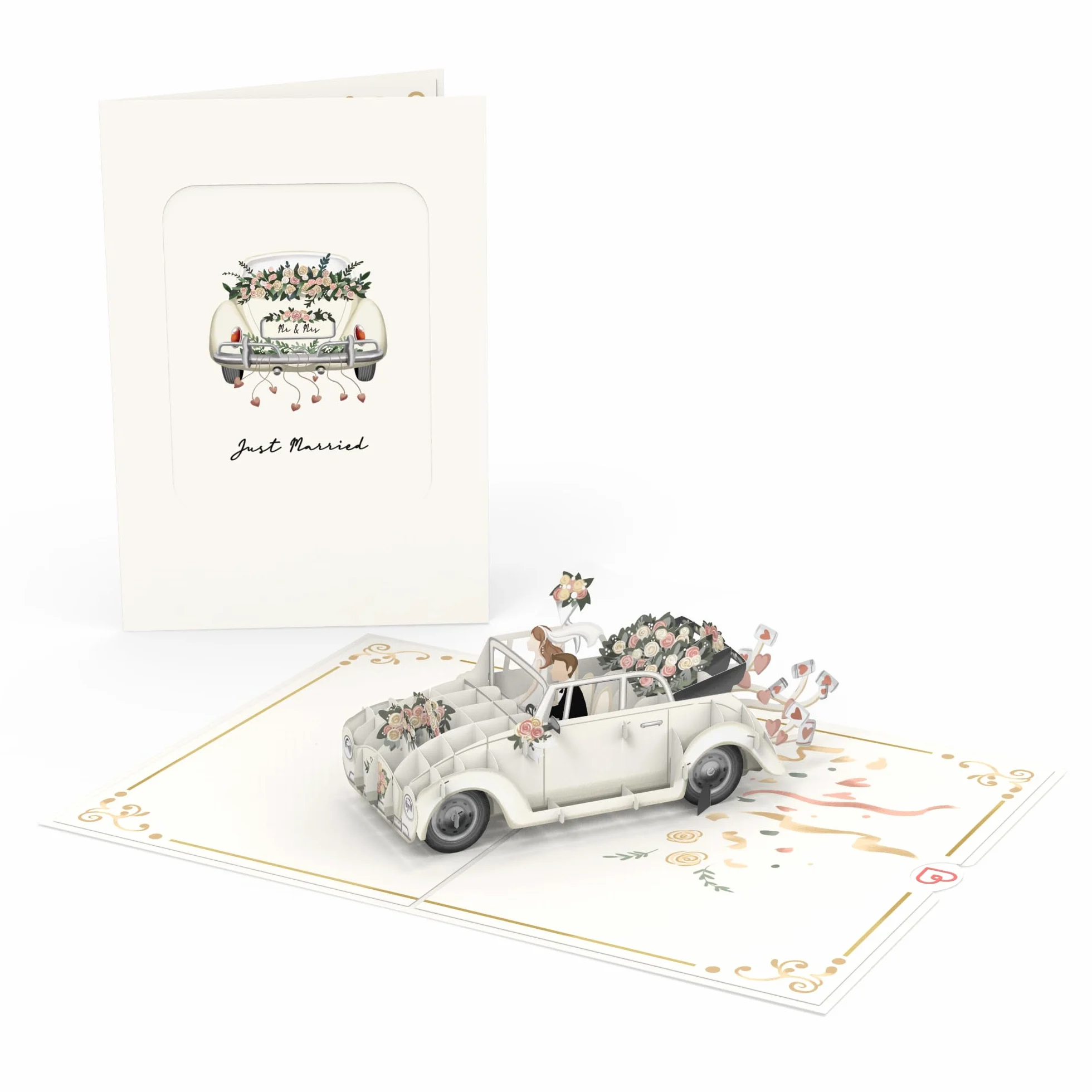 Papercrush® Carte Pop-up Voiture de Mariage Just Married 3D - Carte de Vœux Félicitations pour Union, Cadeau Argent Voyage de Noces Lune de Miel
