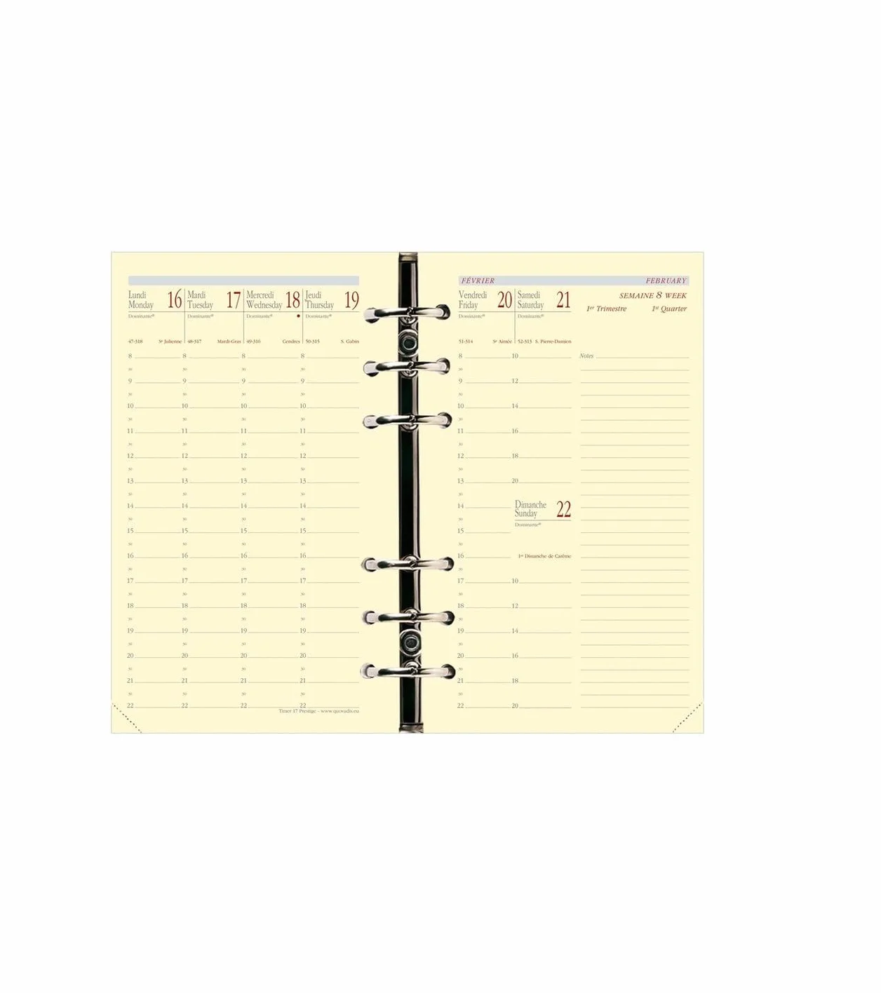 QUO VADIS Recharge Organiseur Timer 17 Prestige Grille Verticale 16 mois Septembre 2026 Décembre 2027 Format 10 x 17 cm