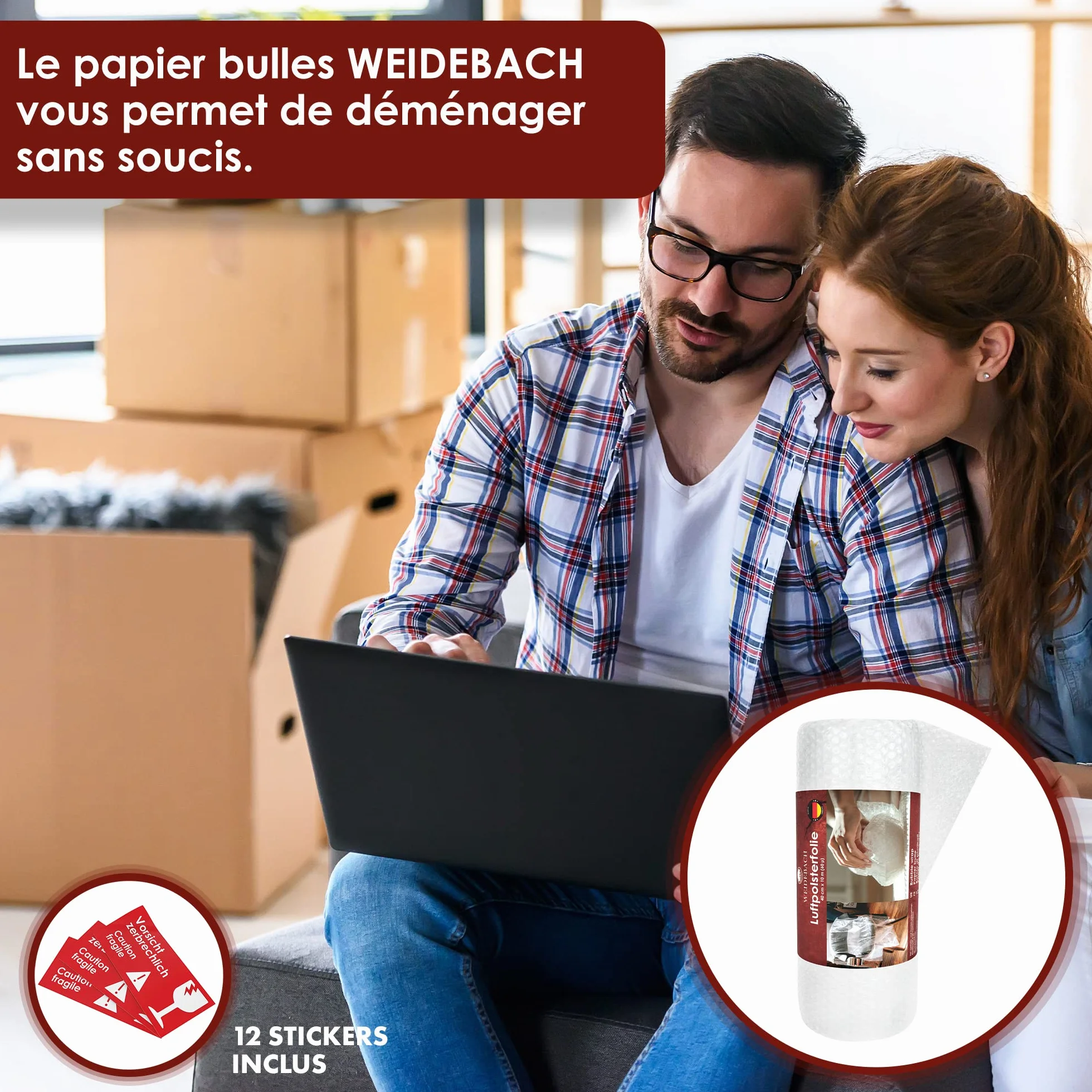 WEIDEBACH® Papier bulle 10m x 40cm 60µ 2 couches rouleau déménagement