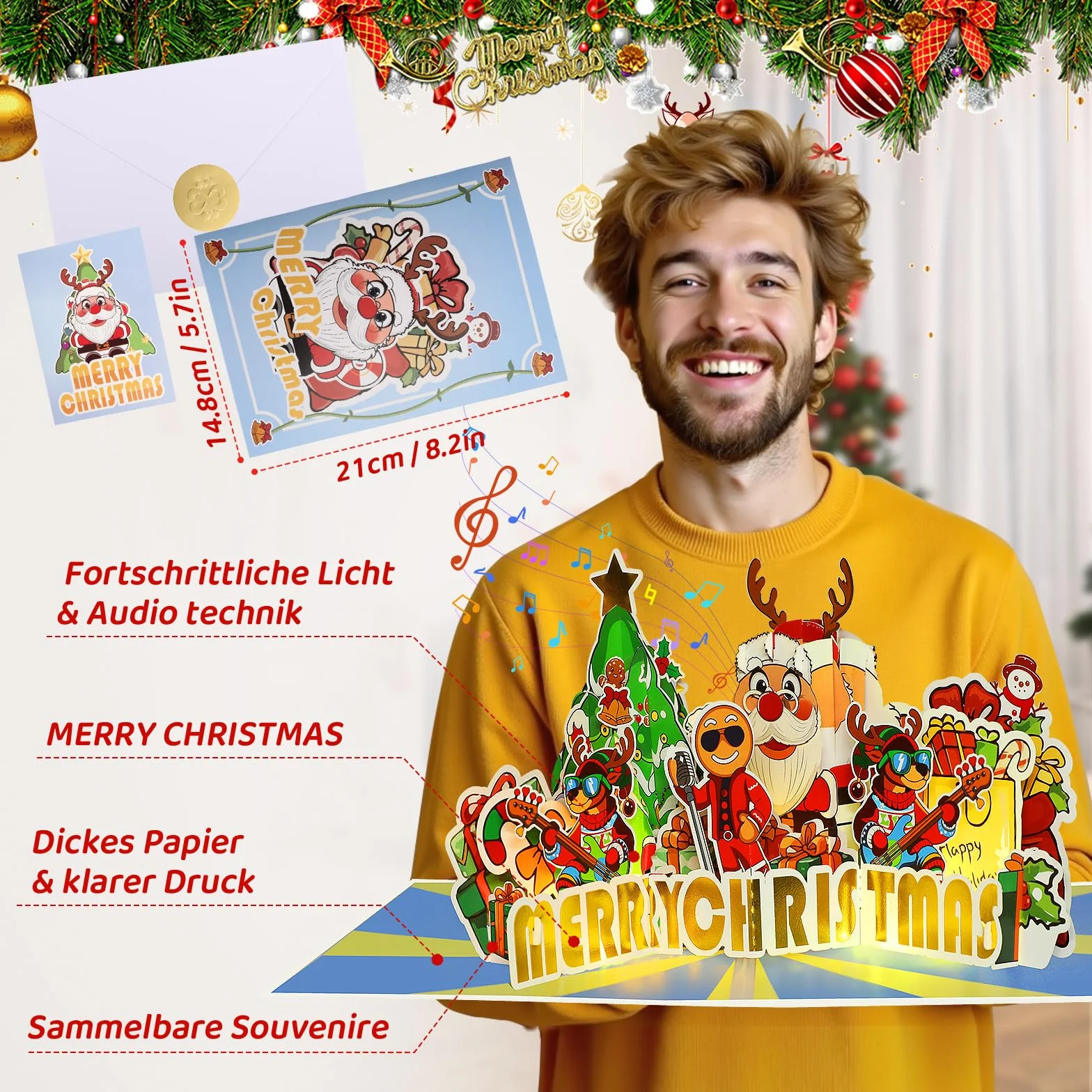 Carte de Noël pop-up 3D avec musique et lumière