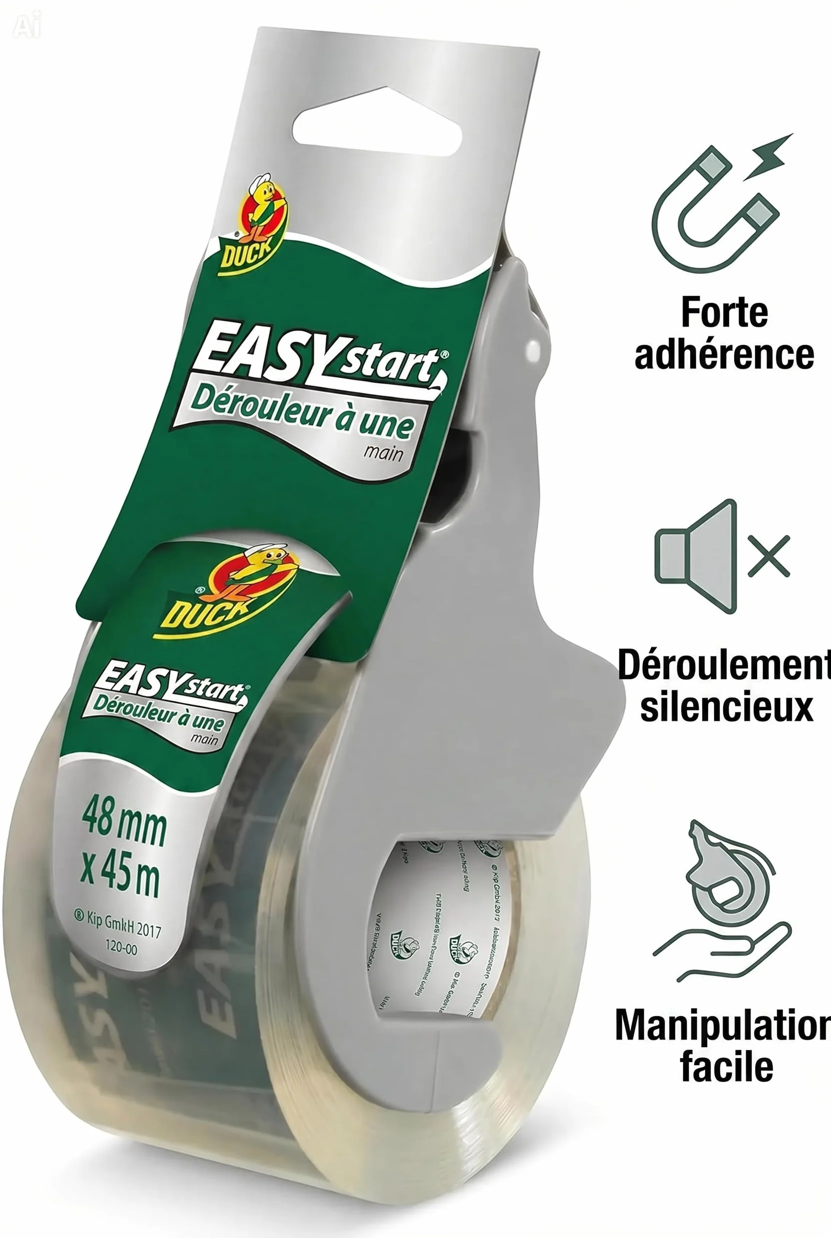 DUCK Easy Start 120-00 Ruban d'emballage transparent 48mm x 45m