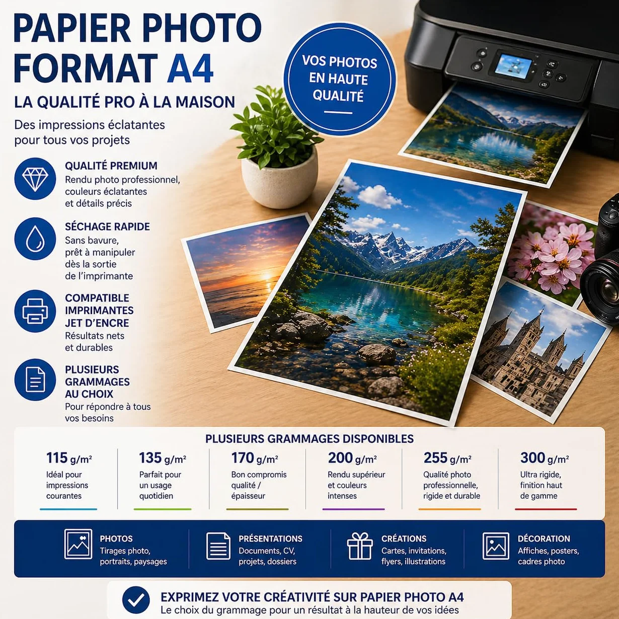 Papier Photo A4 Premium Effet Mat 235 g/m² 25 Feuilles