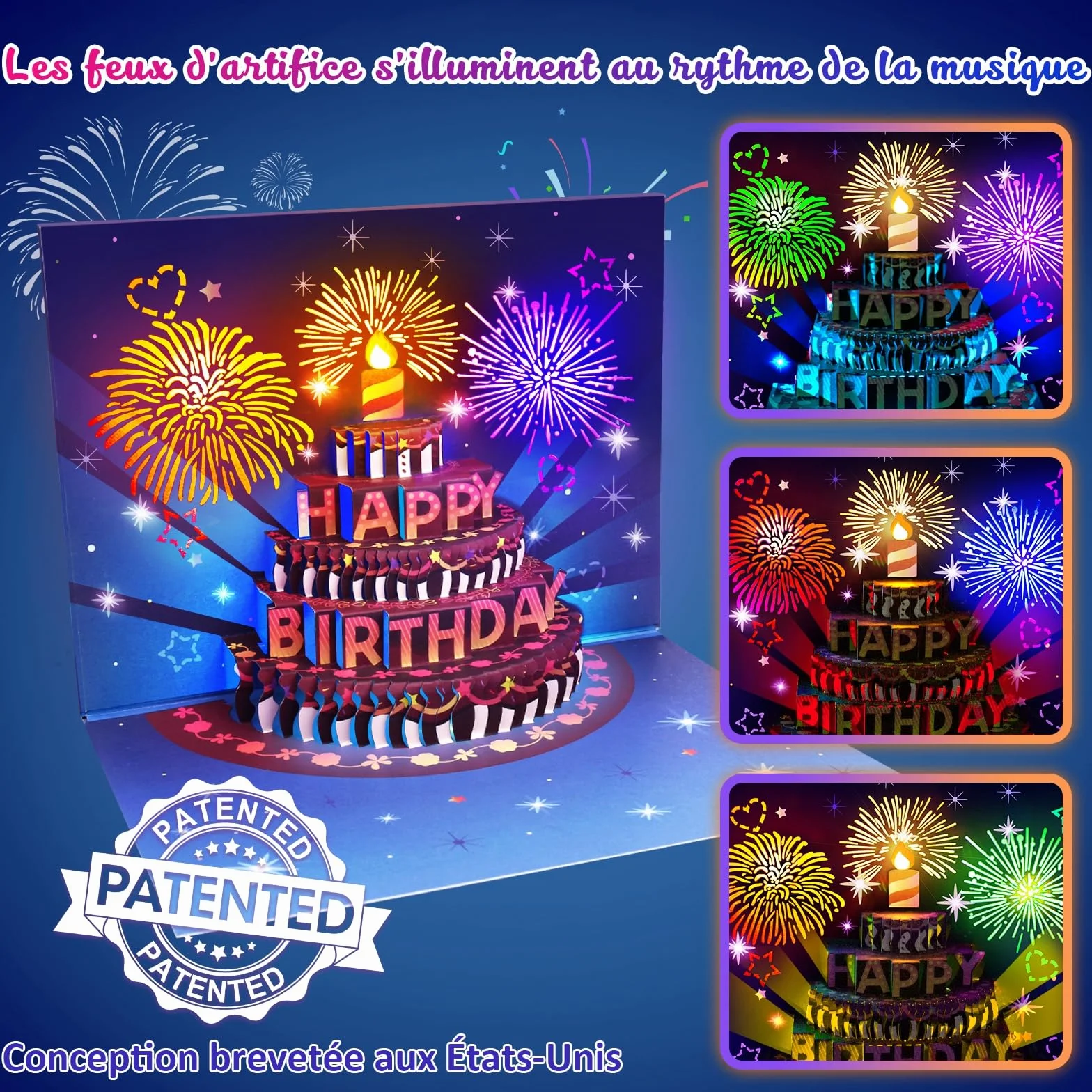 FITMITE Carte Anniversaire Musicale Lumineuse Pop Up 3D Cadeau Femme