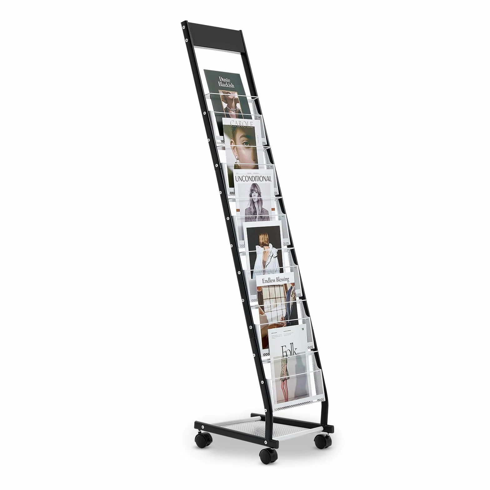VEVOR Présentoir à brochures 6 niveaux, porte-brochures sur pied avec roulettes, porte-revue en métal mobile pour expositions