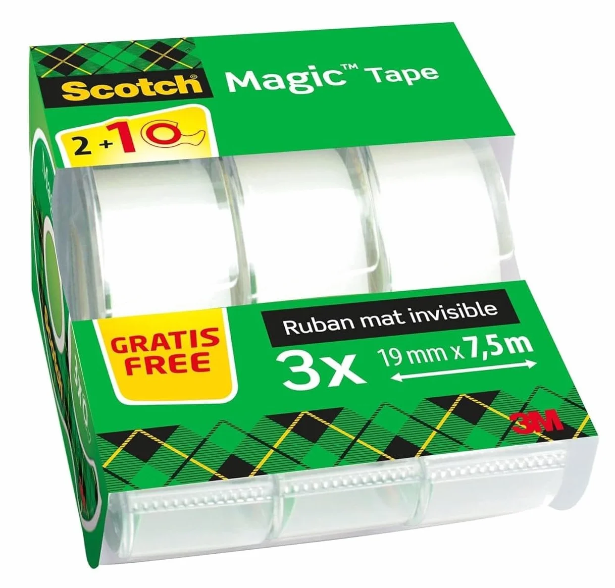 Scotch Magic Tape Ruban Adhésif Transparent Lot de 3 19mm x 7.5m