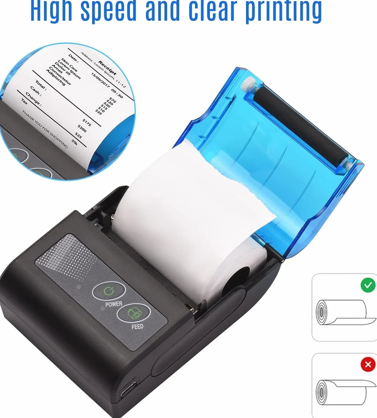 Mini imprimante thermique portable sans fil 58 mm compatible Android Windows