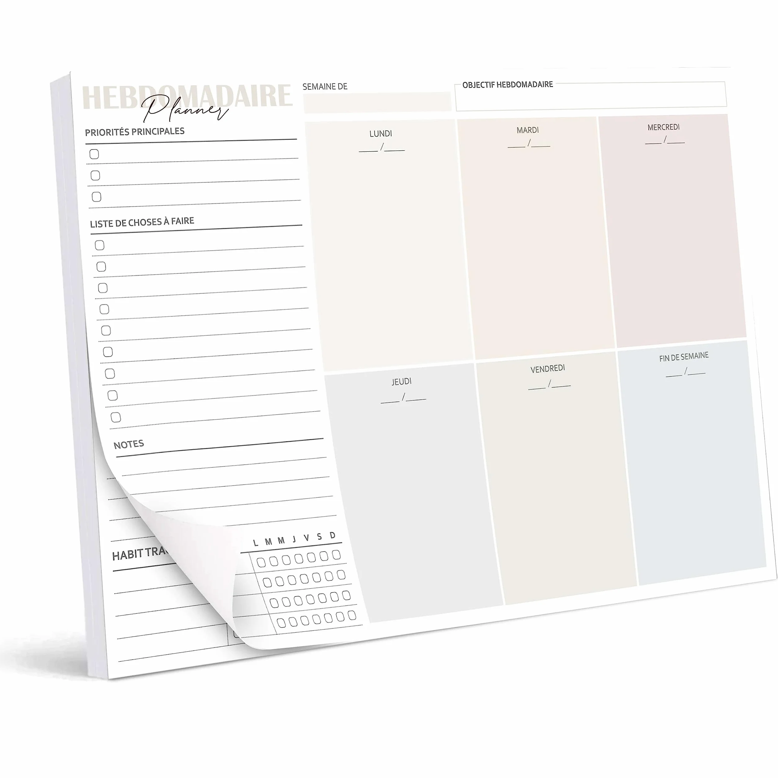 Biroyal Bloc planificateur hebdomadaire A4 sans date fixe 50 pages 2026 calendrier suivi des habitudes rendez-vous