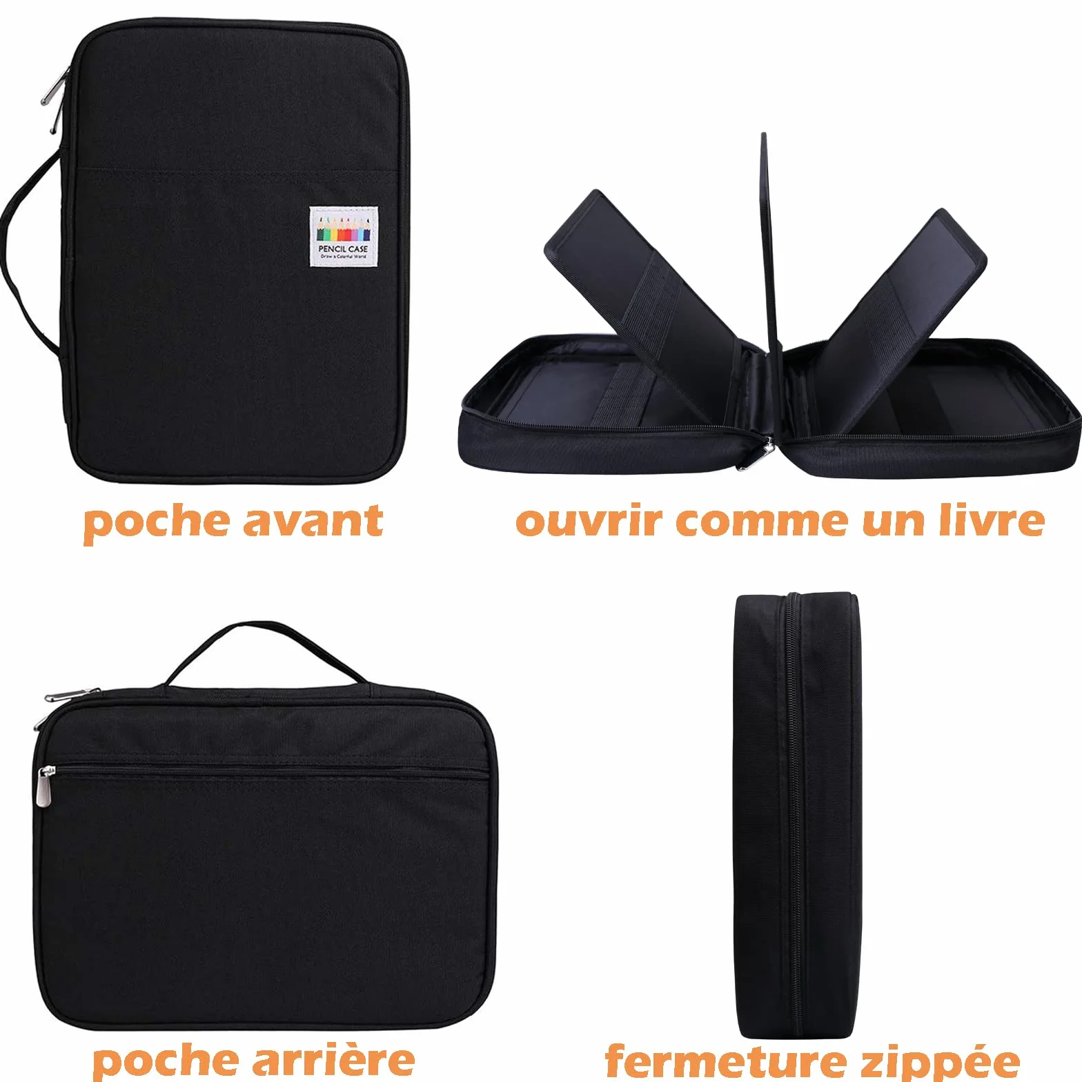 Trousse à Crayon Grande Capacité 3 Compartiments Anti-Salissant Durable Sac de Crayon pour Professionnelle