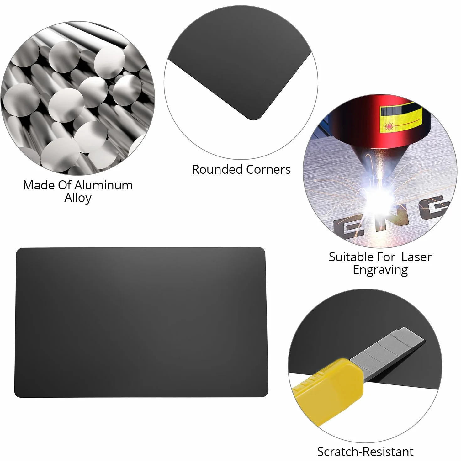 QWORK 100 pièces cartes de visite vierges en aluminium 86 x 54 mm noires