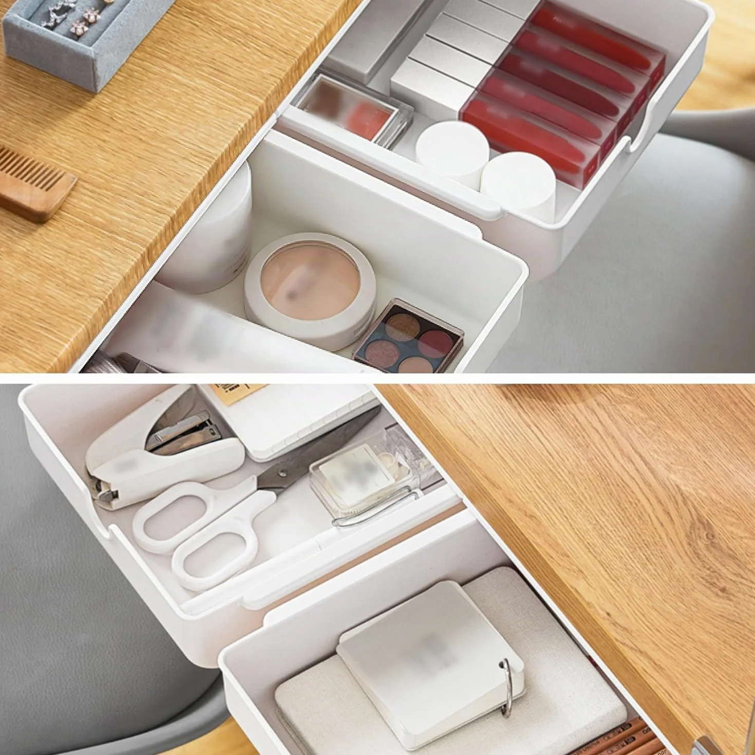 FRETONBA Mini boîte de rangement autocollante sous le bureau - Organiseur de tiroir caché Blanc