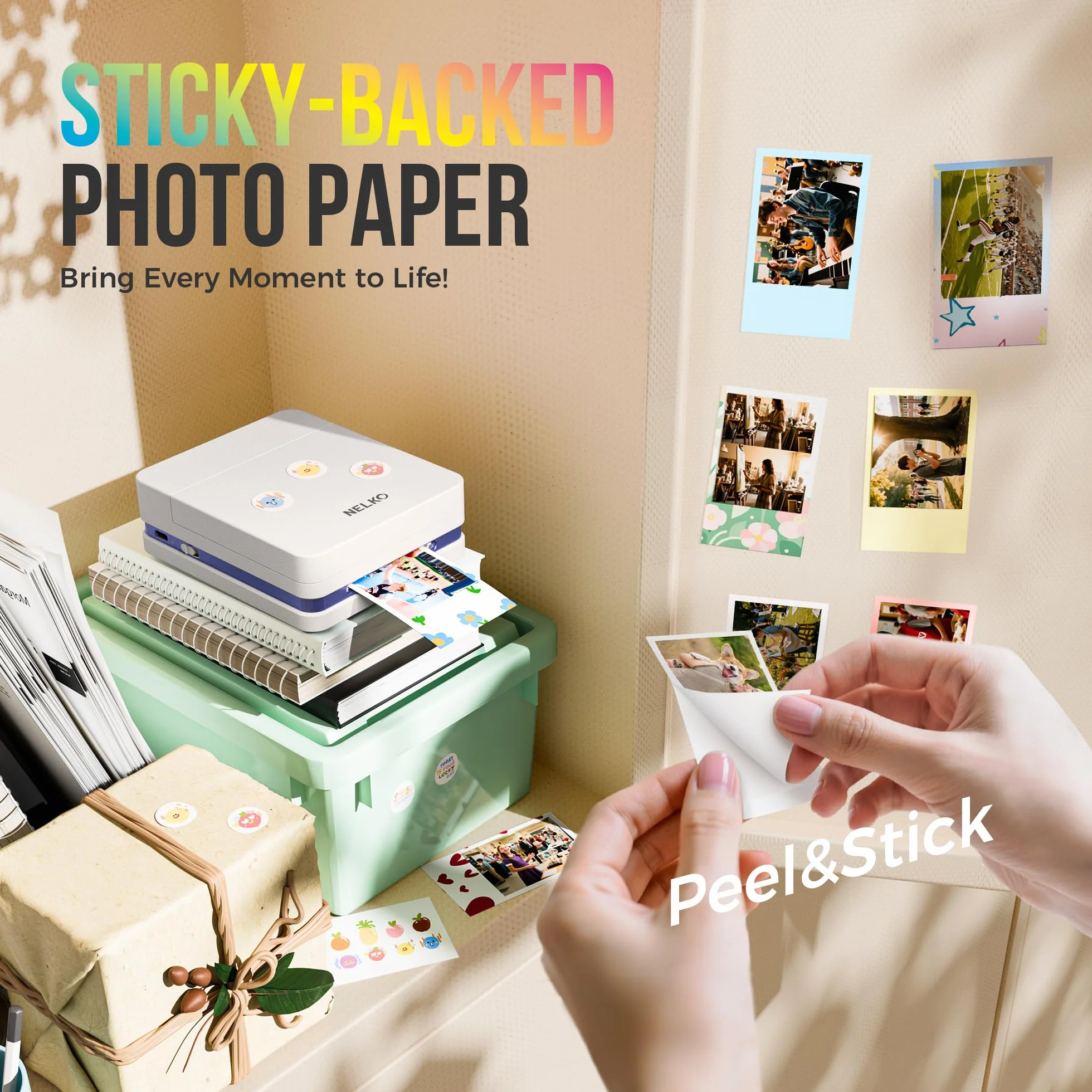 Papier Photo Premium Nelko 52.3x90mm 100 Feuilles Autocollantes pour Imprimante PP01 Blanc