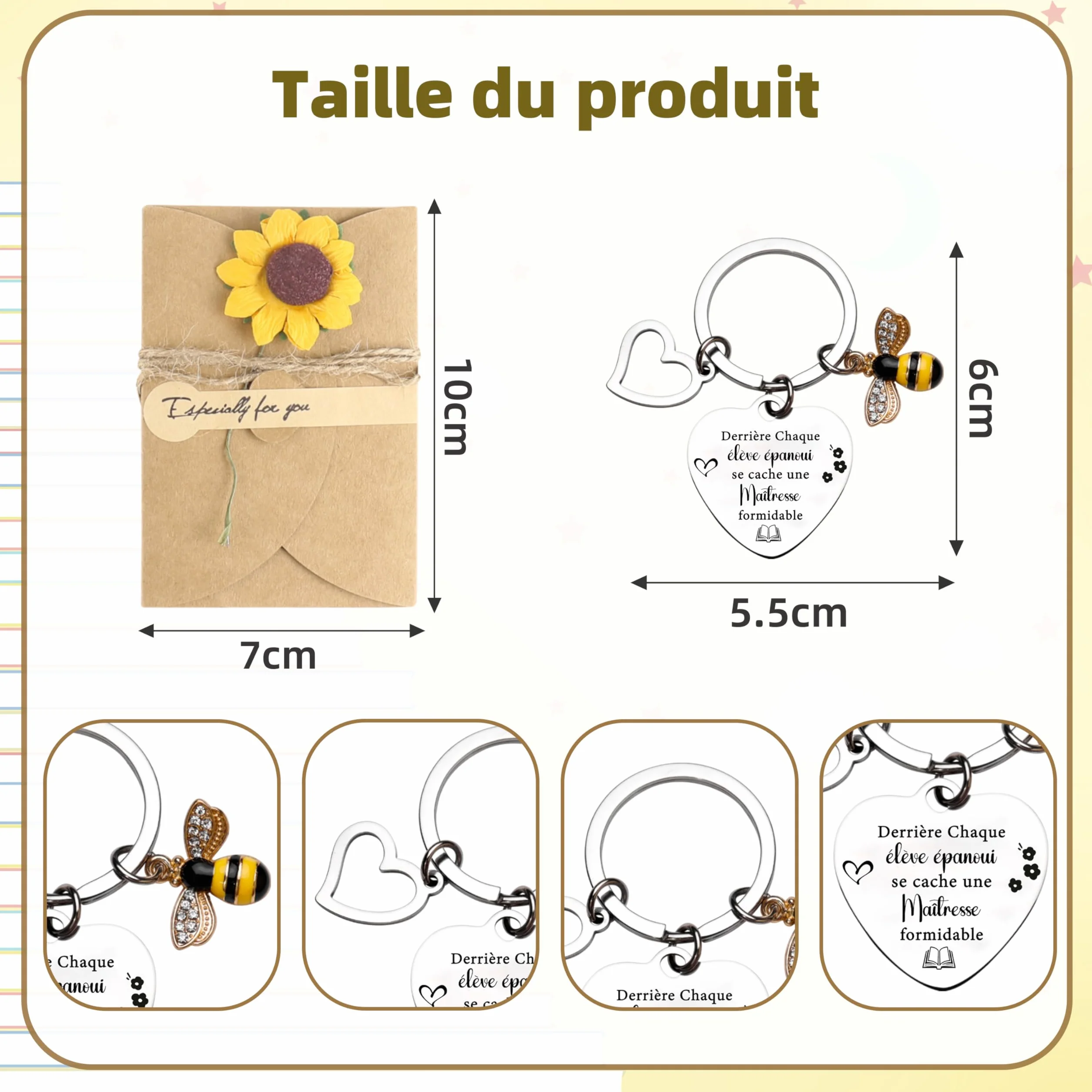 Merclix Cadeau Maîtresse d'École Porte Clef Stylo Carnet Fin d'Année Noel Retraite Anniversaire