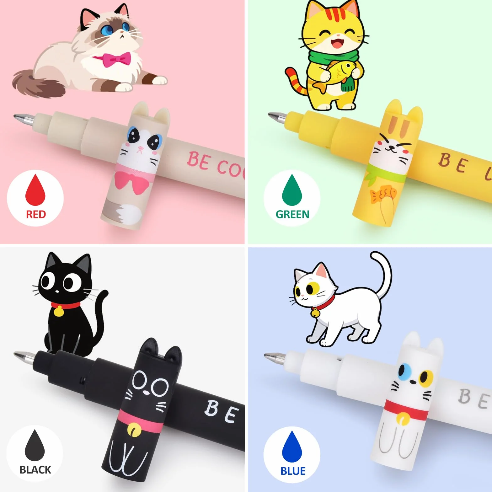 Stylos Effaçables 0,7 mm, Stylo Bille Effaçable, Roller Effaçable, Stylo Gel Effaçable pour Enfants - Lot de 4 Pièces