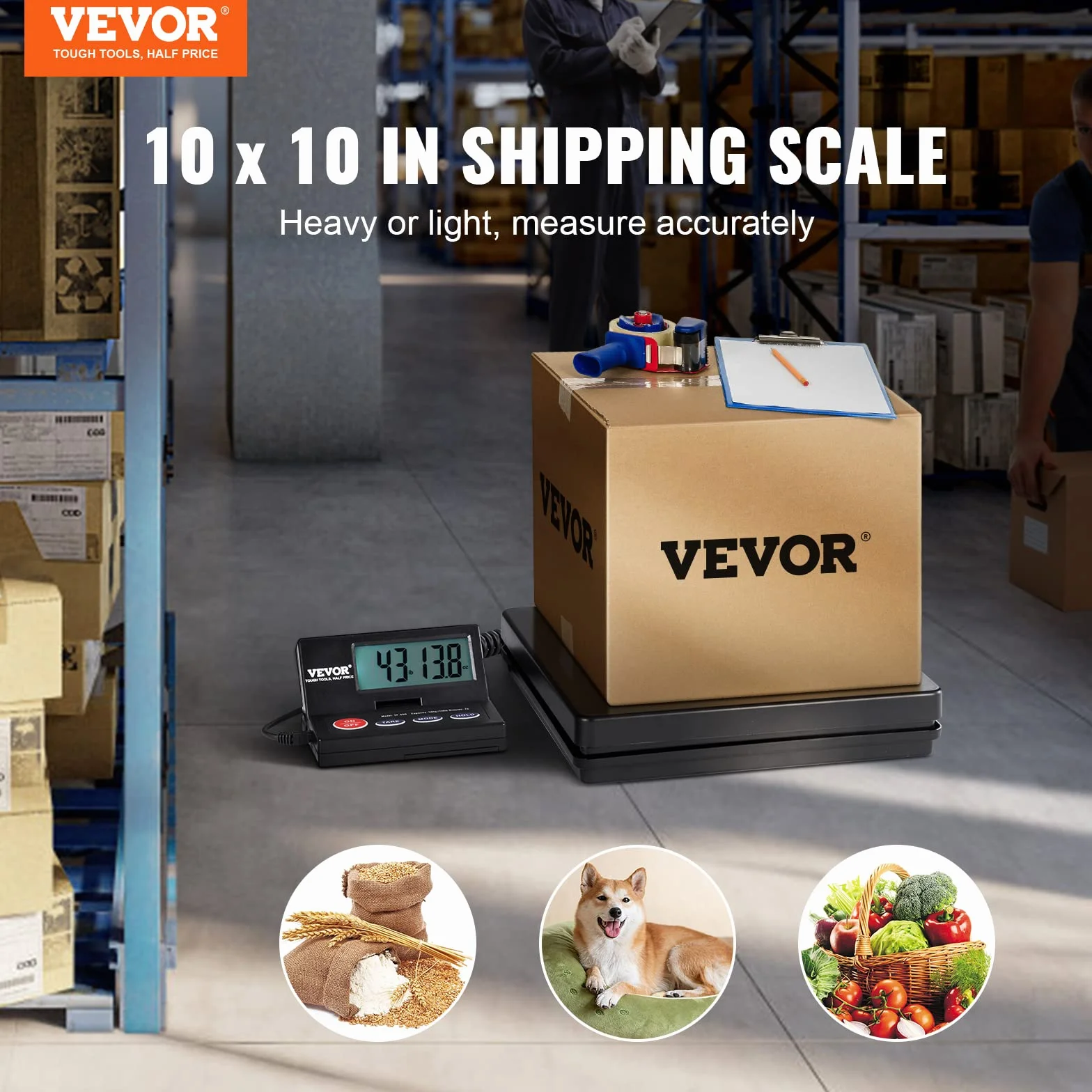 VEVOR Balance Postale Numérique 50 kg Pèse-colis de Précision 2 g avec Tare Maintien Écran LCD Pliable 90°