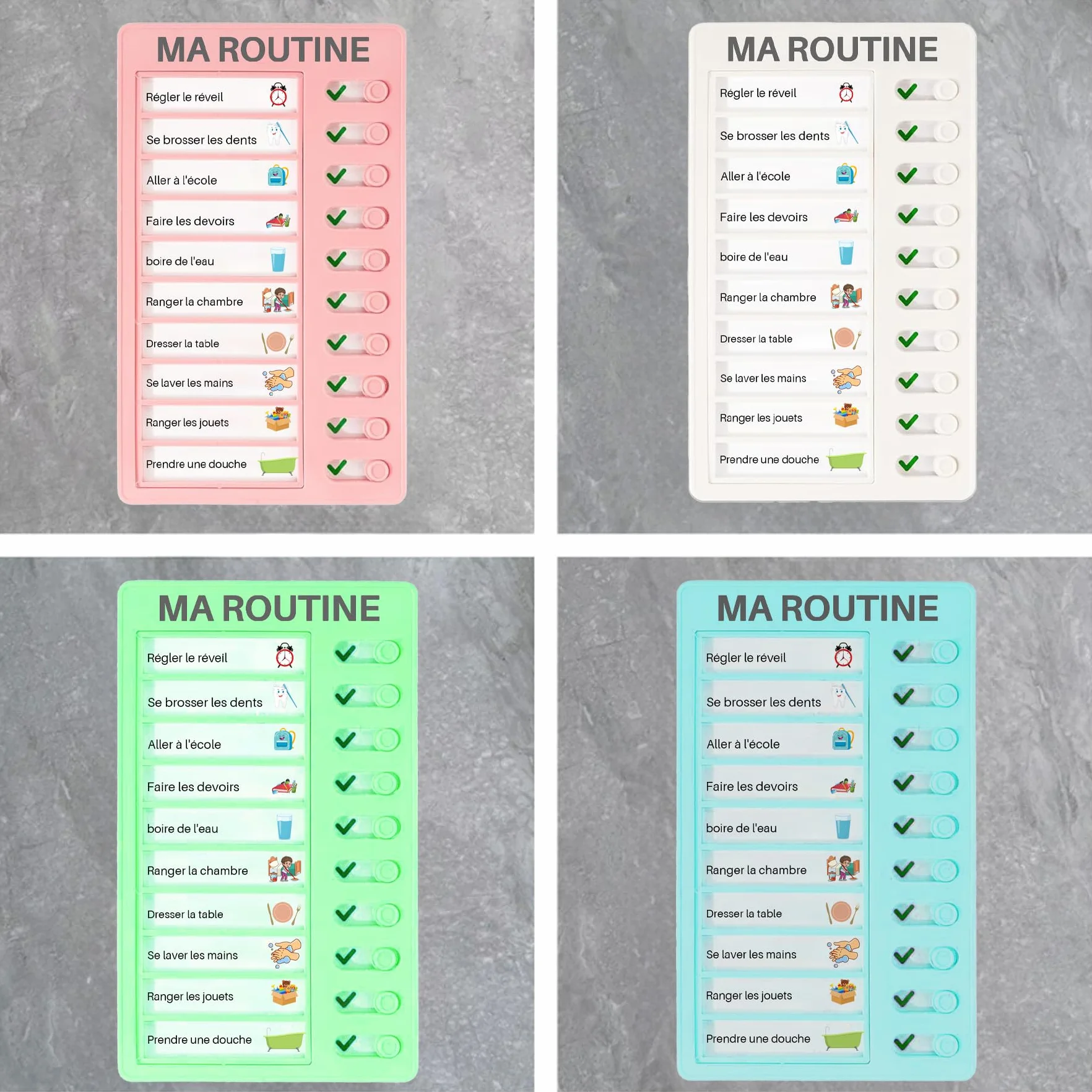 Tableau Routine Enfant Liste Planning To Do List avec 10 Cartes de Contrôle DIY pour Planification d'apprentissage Tâches Ménagères