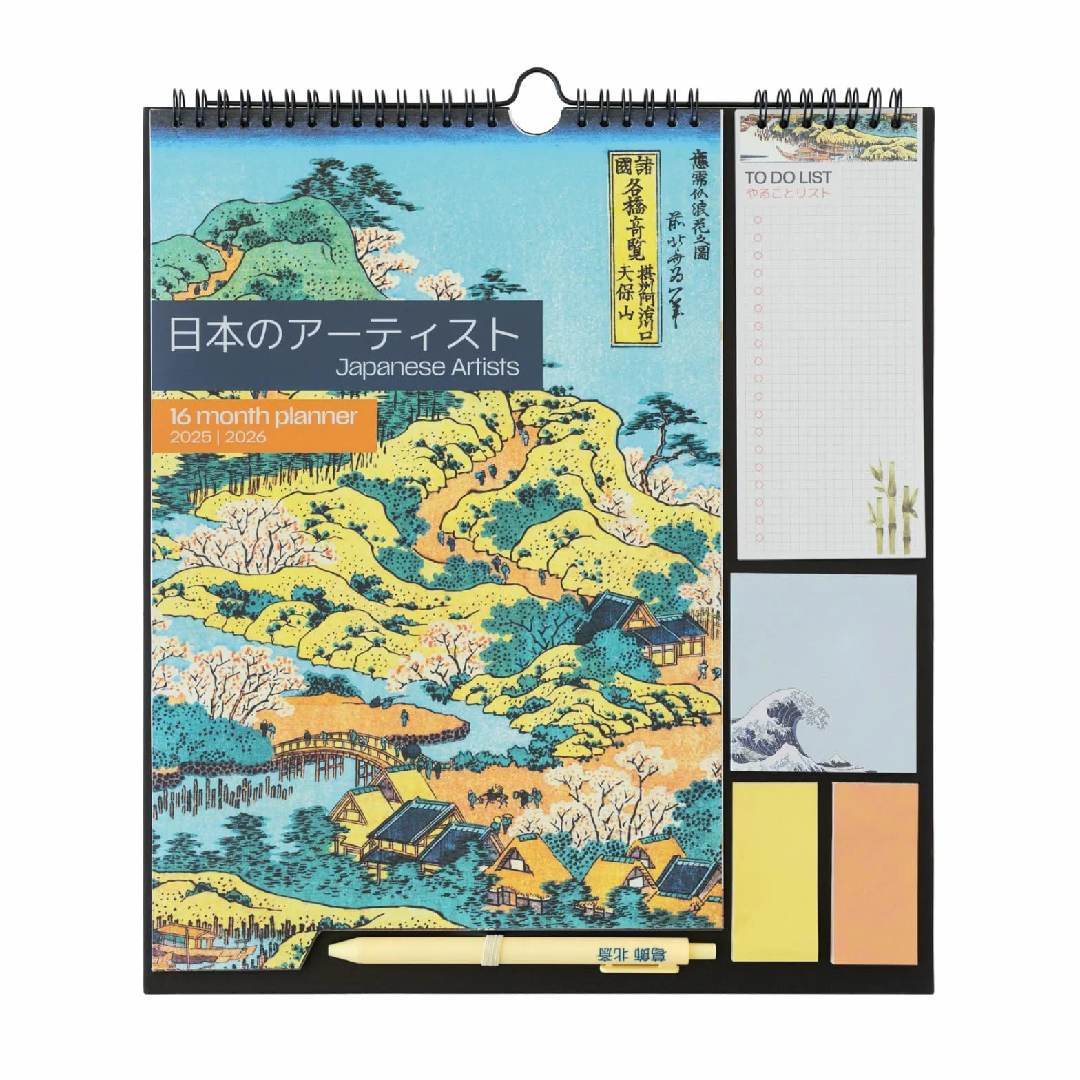 Calendrier Hokusai 2025 2026 16 mois Planificateur Mensuel Familial avec Crochet