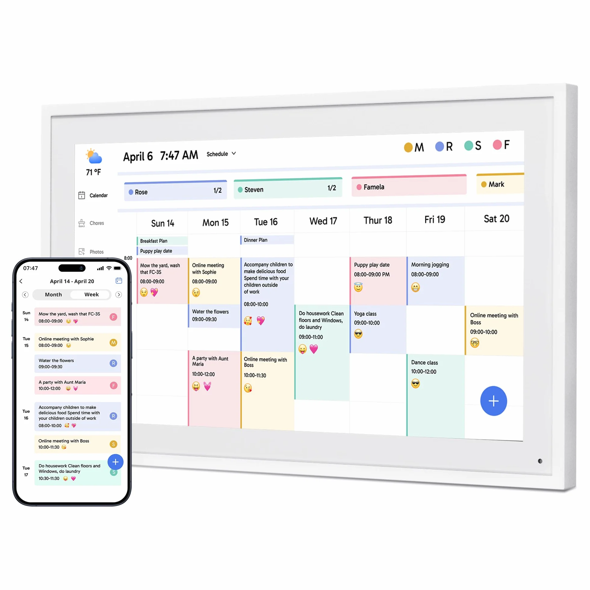 Dragon Touch Calendrier Numérique 21,5" 1920x1080 FHD Écran Tactile Mémoire 32 Go TM21 Blanc