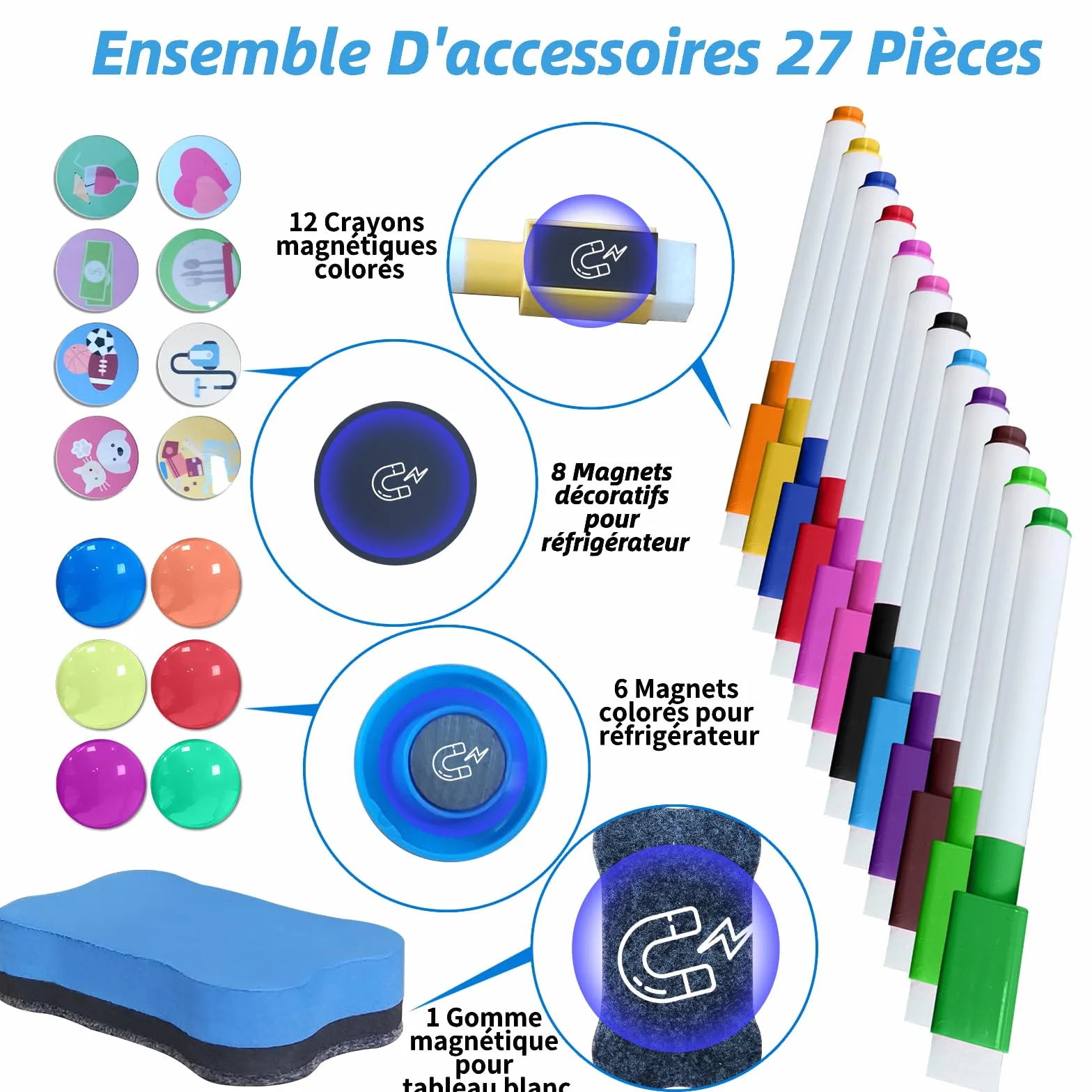 Calendrier Magnetique Frigo 4 Pièces Planificateurs Mensuels Magnétiques Effaçables Tableau Menu Semaine Liste de Courses