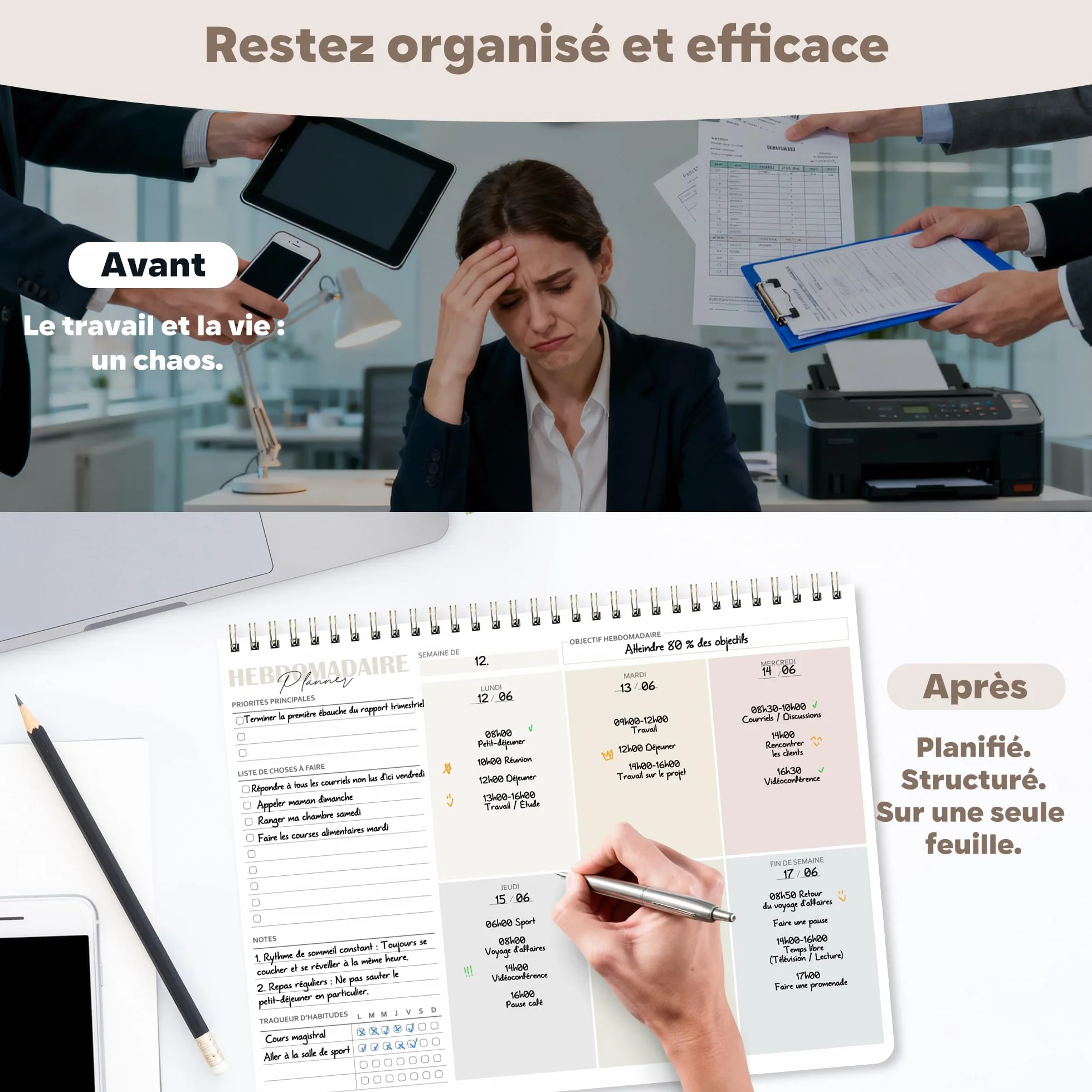 BIROYAL Planning Semaine A4 Bloc Planificateur Hebdomadaire 2026 Calendrier avec aperçu hebdomadaire suivi des habitudes