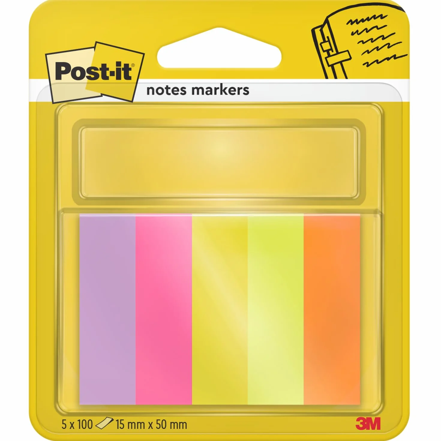 Post-it Marque-Pages En Papier, Pack de 5 Blocs, 15 mm x 50 mm, 100 Feuilles par Bloc, Couleurs Assorties