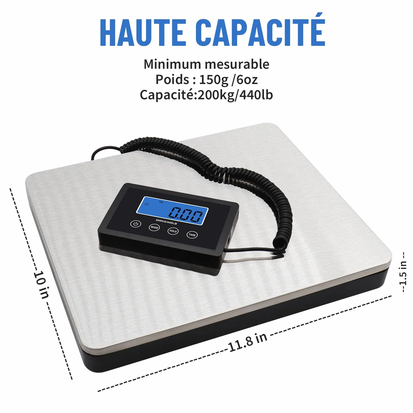 Balance Colis Numérique UNIWEIGH 200kg/10g, Acier Inoxydable avec Fonction Hold/Tare, Écran LCD