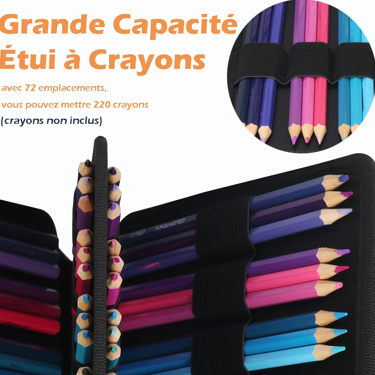 Trousse à Crayon Grande Capacité 3 Compartiments Anti-Salissant Durable Sac de Crayon pour Professionnelle
