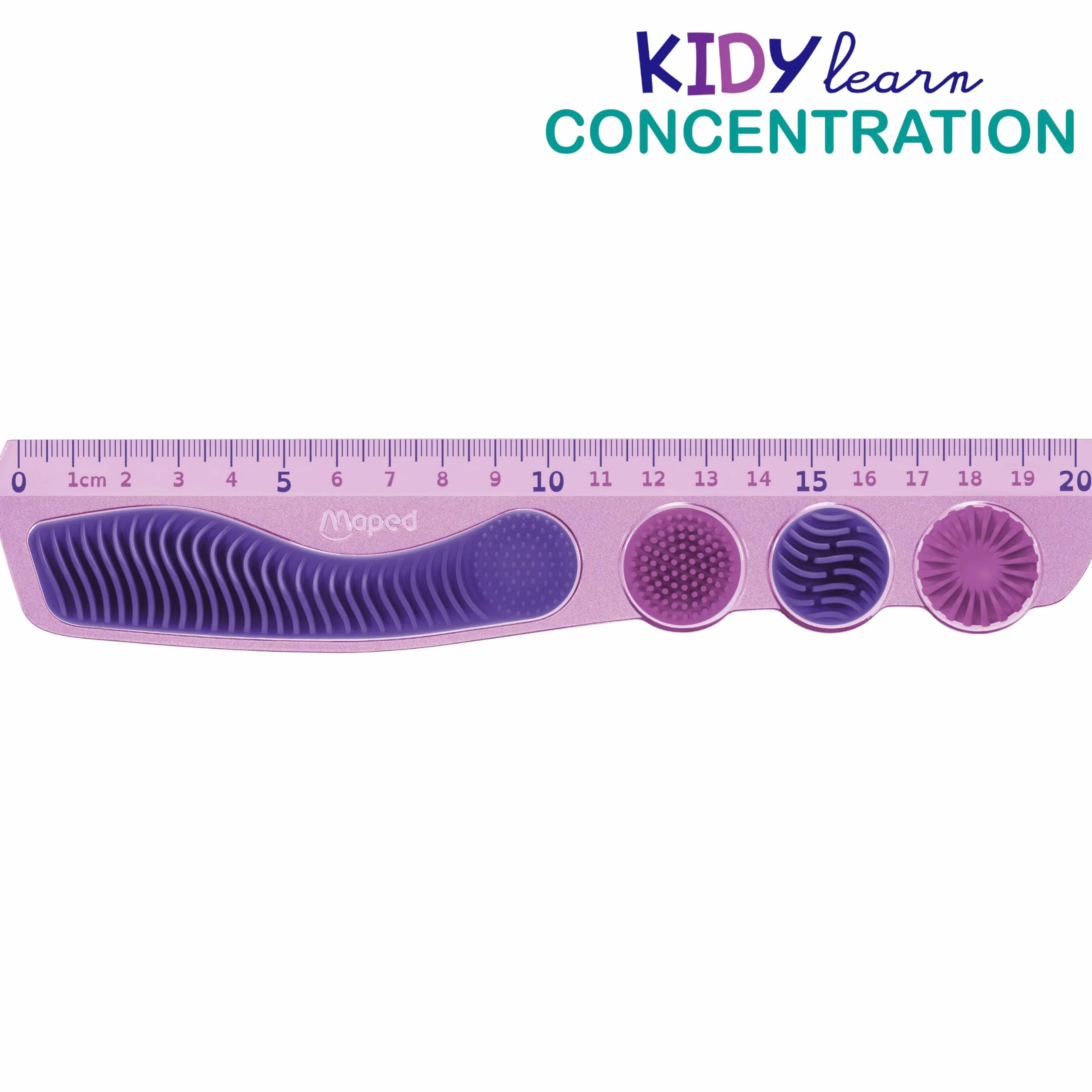 Maped Règle 20cm Kidy Learn Concentration Violette PET Incassable Zones Tactiles Grip Graduation Contrastée