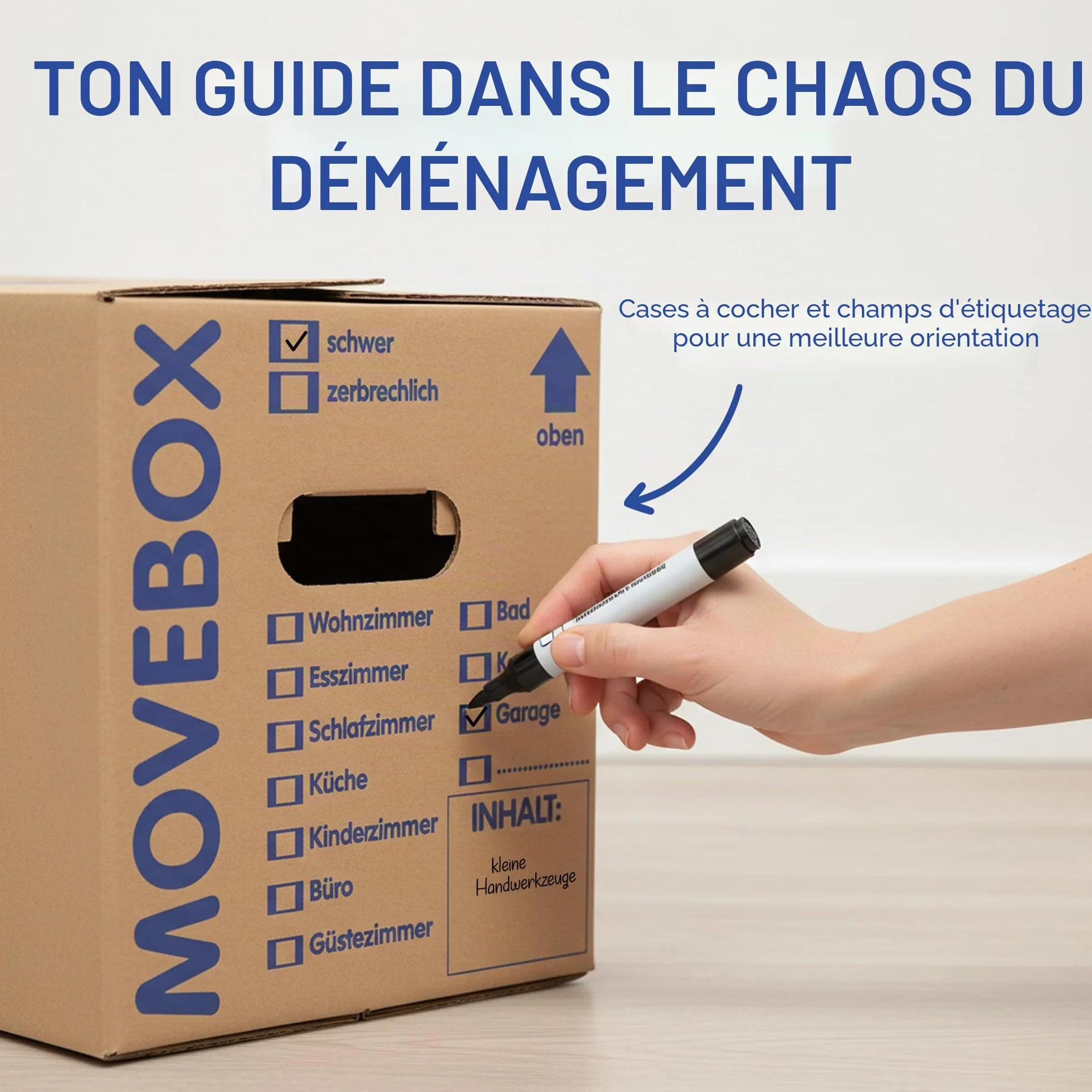 Boîtes carton déménagement stockage 634x290x326 mm 40 kg capacité charge avec poignées réutilisables