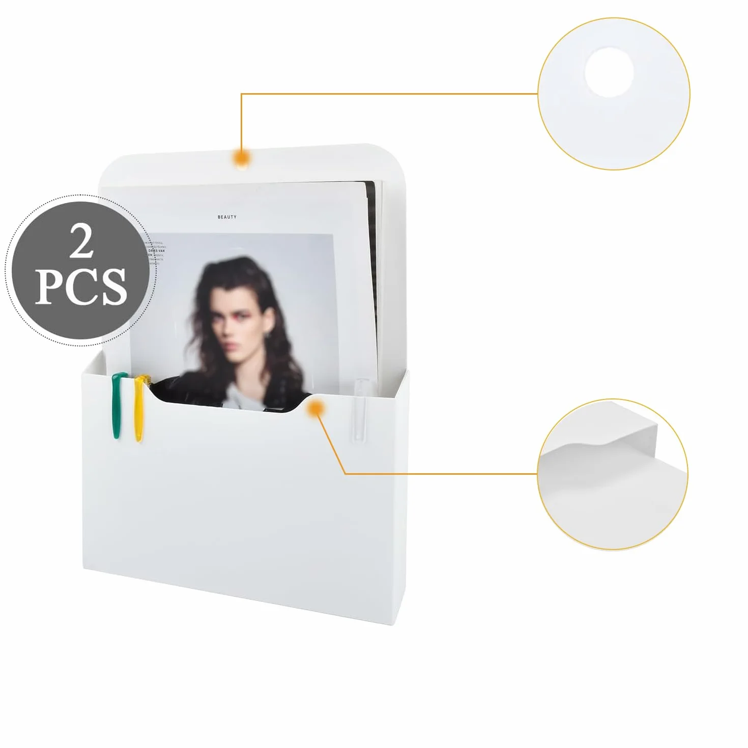 Porte-documents magnétiques A4 Lot de 2, Porte-papiers avec aimants puissants, Rangement bureau, Blanc