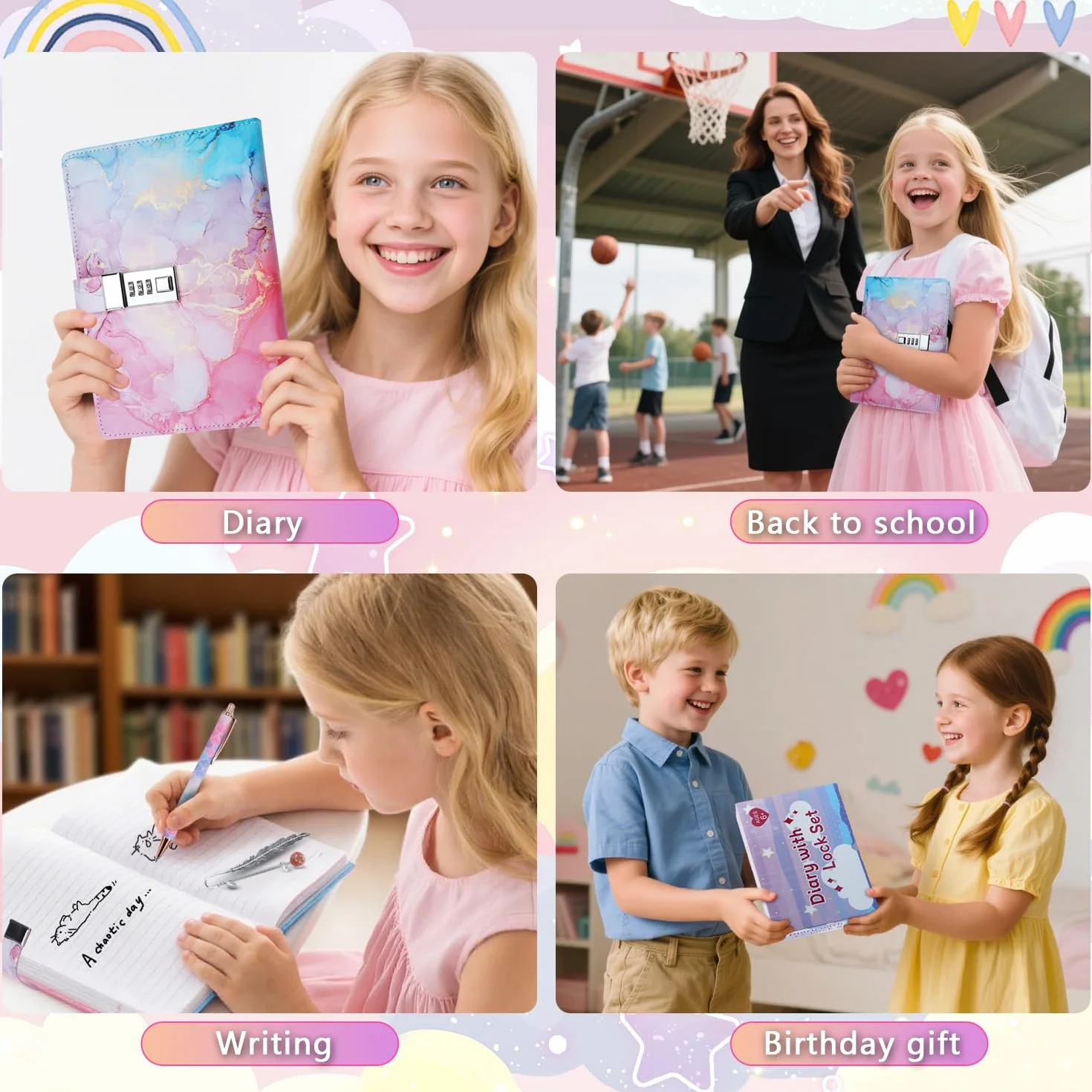 Journal Intime Fille avec Serrure à Combinaison, Carnet Secret Cuir PU avec Stylo, Marque-page, Bracelet, Set Papeterie Cadeau Adolescentes