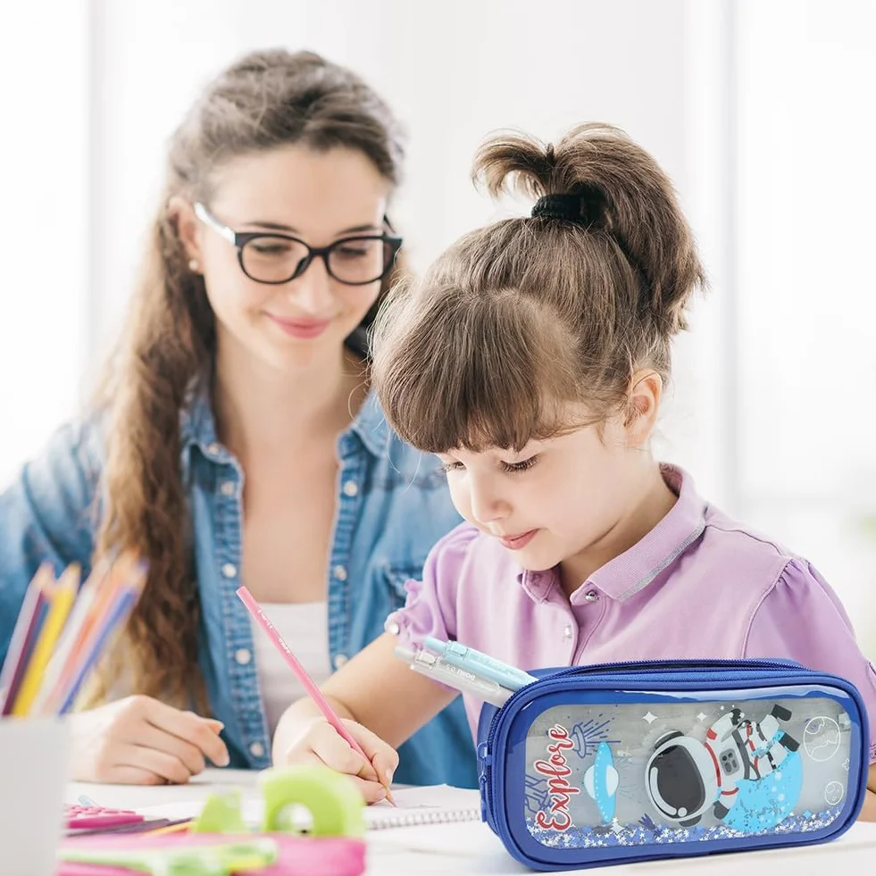 OFFCUP Trousse à Crayons Pliable Grande Capacité 2 Compartiments Motif Dessin Animé Fournitures Scolaire