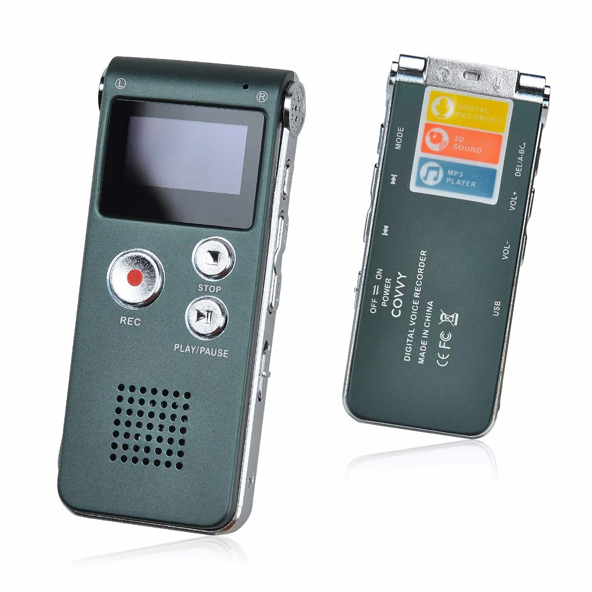Dictaphone Enregistreur Numérique Portable 8GB Enregistreur Vocal Audio Lecteur MP3 LCD (Gray)